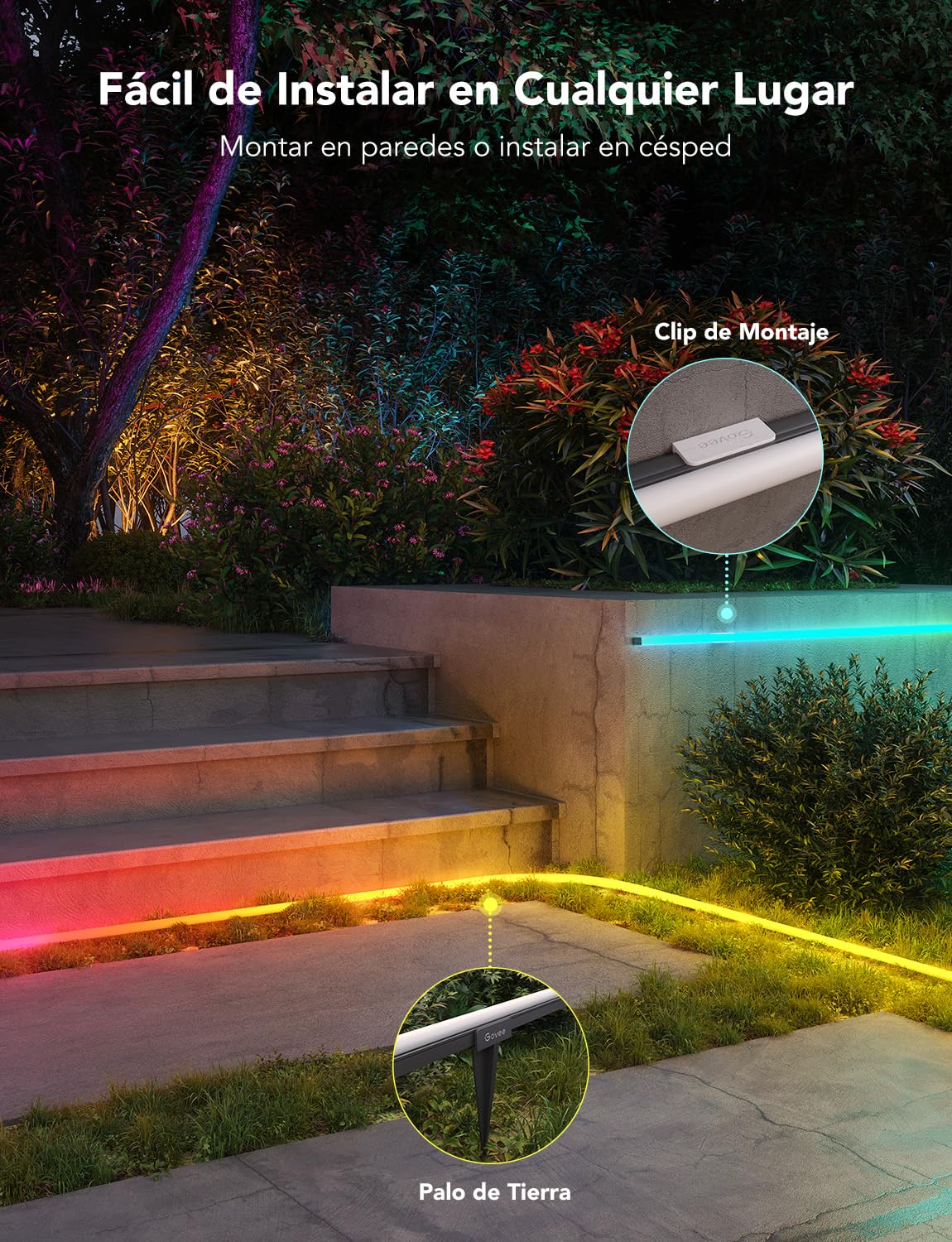 Govee Tira de LED de Neón 10M, RGBICW Tira de LED, App&WiFi Control, IP67 | 16M Colores DIY, 64+ Modos de Escenas, Sync Música, Alexa y Google Assistant, Instal. Fácil, Jardín/Patio/Muros/Camino