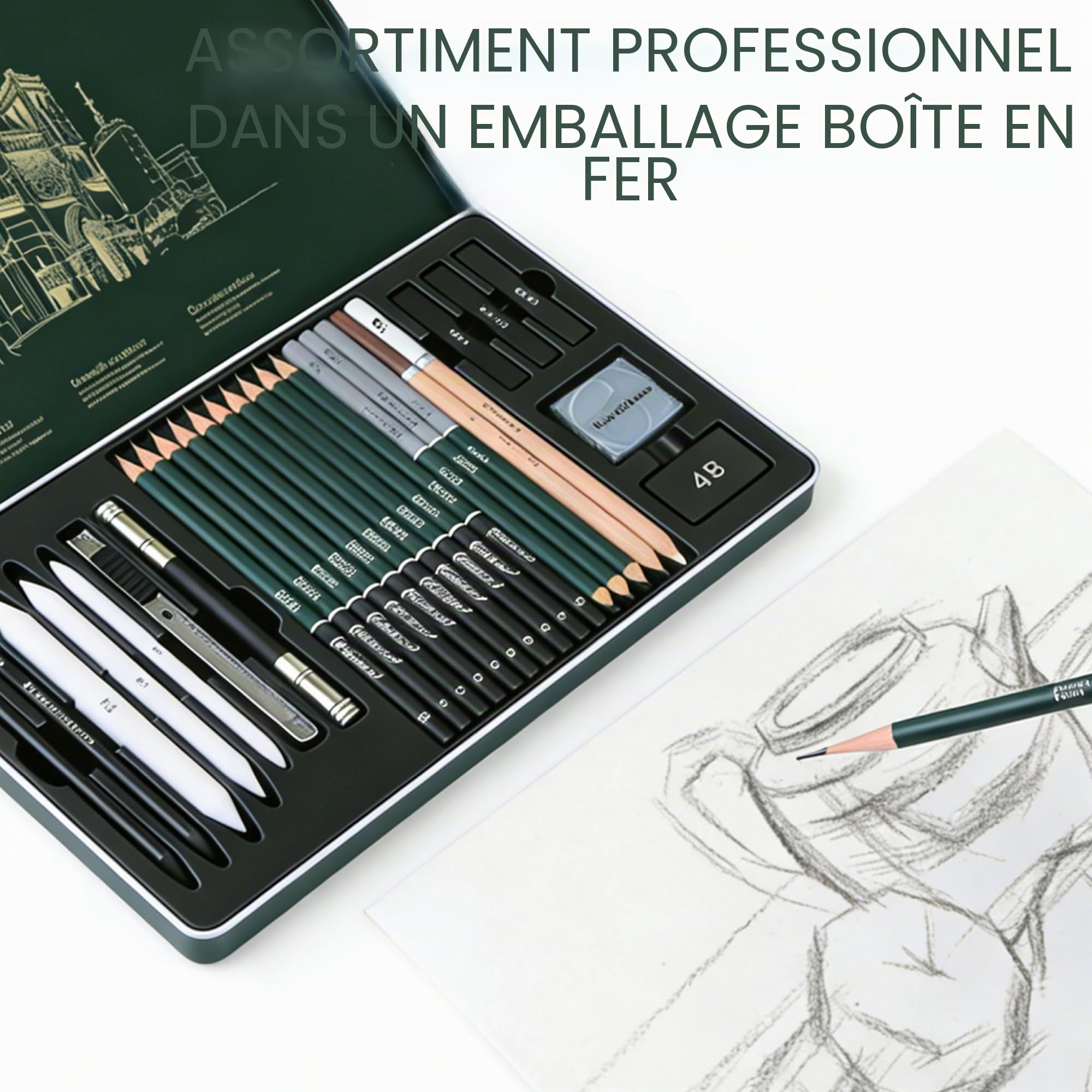 27 Pcs Kit Dessin Professionnel, Crayons à Dessin Professionnels, Kit de Dessin Complet, Crayons à Croquis, avec Crayon Graphite, Pour Debutant ou Professionnel