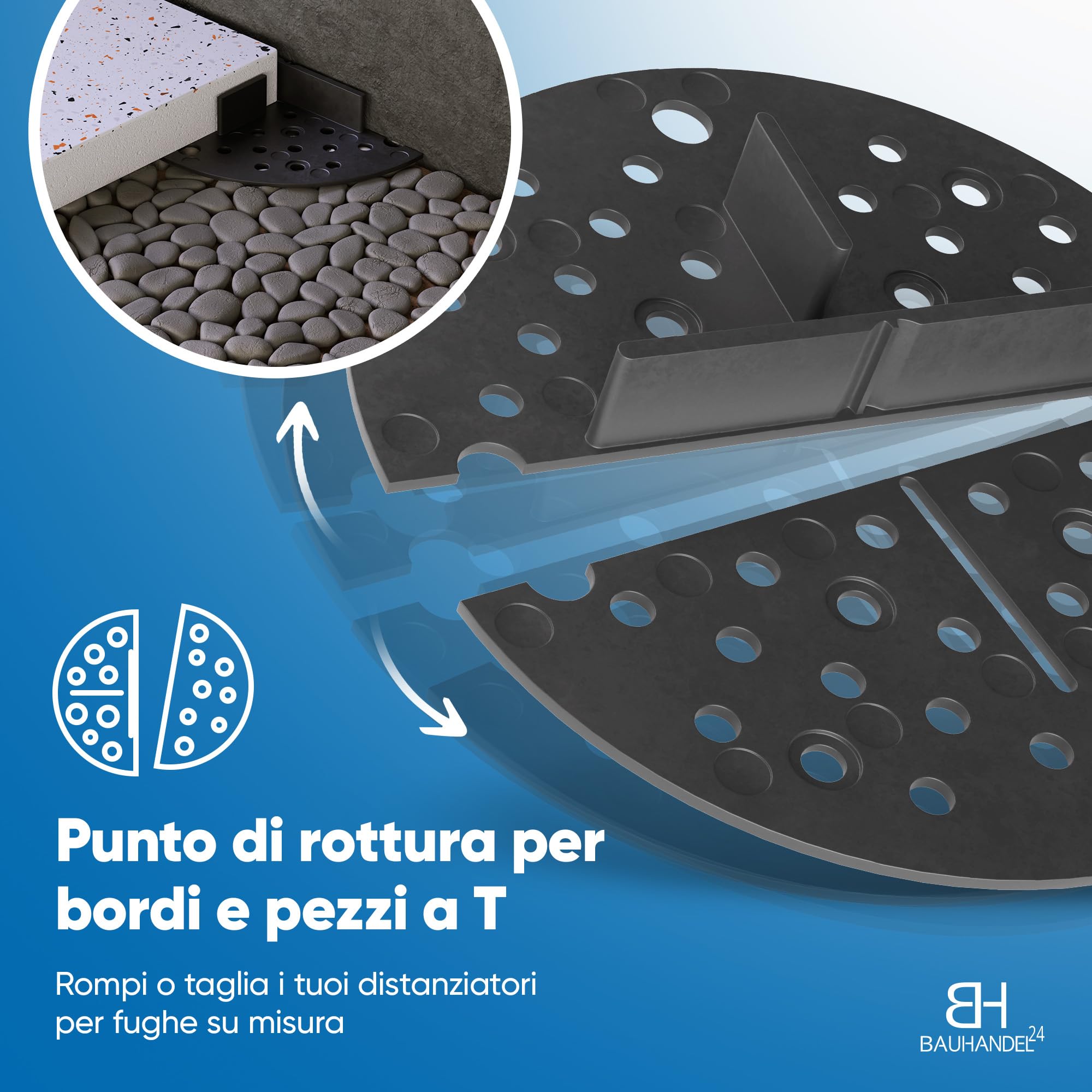 Bauhandel24 supporti regolabili pavimento croce per fughe 3 mm nero per pannelli da terrazzo cuscinetti in ghiaia con piatti per esterni posa semplice lastre cemento pietra naturale 50 pezzi balcone