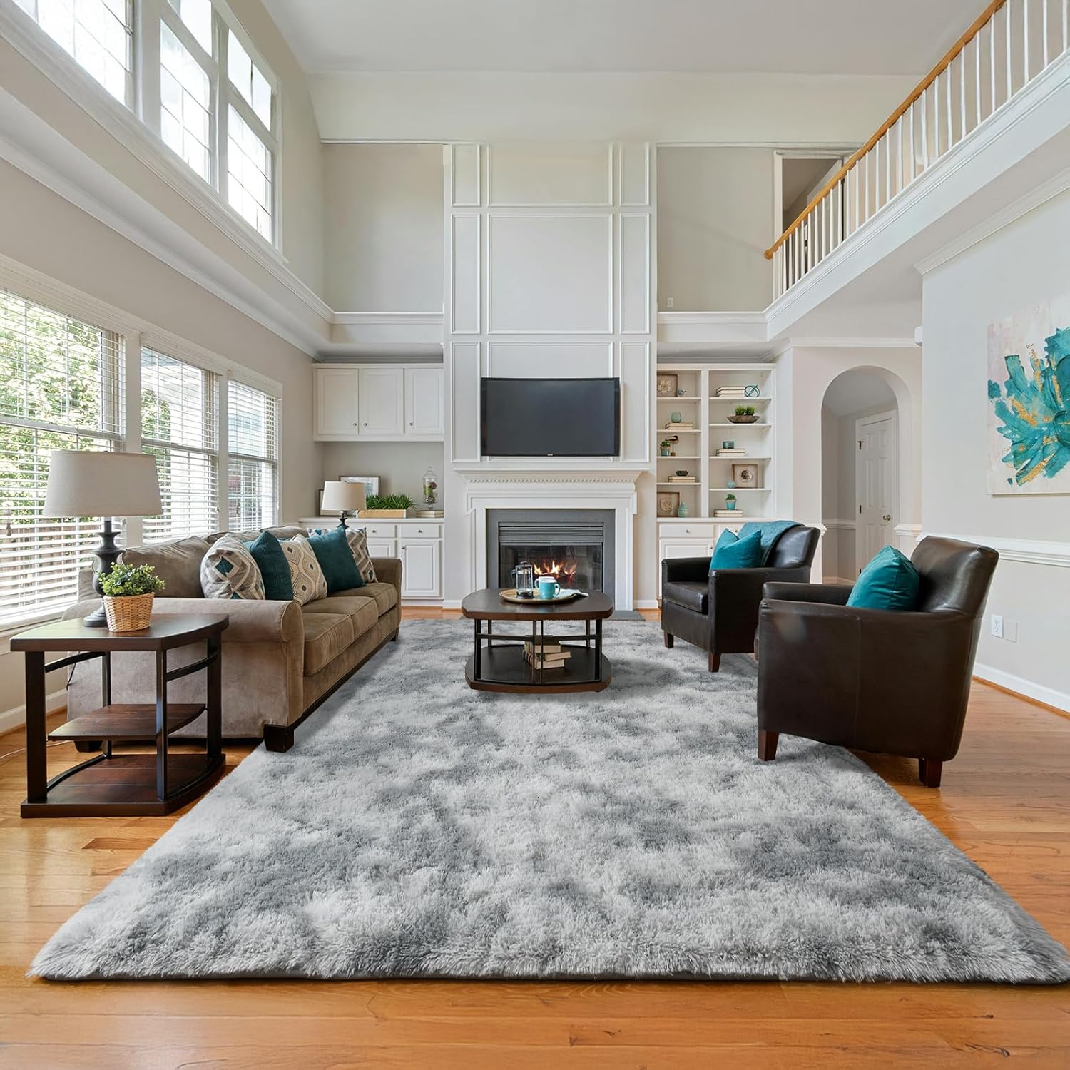 Tie Dyed Grey Fluffy 9x12 Area Rug for Living Room, Plush Shag Rugs for Bedroom, Large Soft Furry Carpets for Kids Room, Modern Indoor Nursery Carpet for Classroom Dorm Cozy Comfy Home Decor Tie Dyed Grey 12' x 9' (Rectangular)