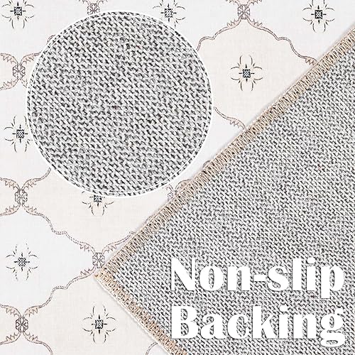 Miniatura 7 de jjinchan - Alfombra delgada 3 x 5 pies, lavable, antideslizante, con borde, de diseño geométrico de celosía marroquíazulejo floralcampestre, para