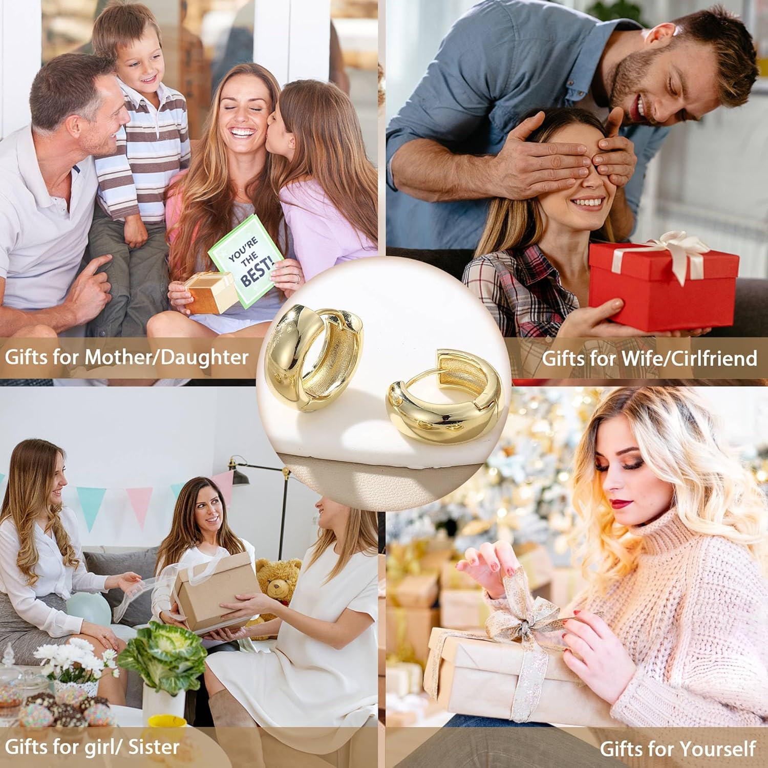 Small Chunky 14K Gold Plated Hoop Earrings for Women Trendy - Hypoallergenic Cartilage Earring Sets for Sensitive Ears Thick Hoops Huggie Earring Stacks Dainty Silver Plated Jewelry - Image 2