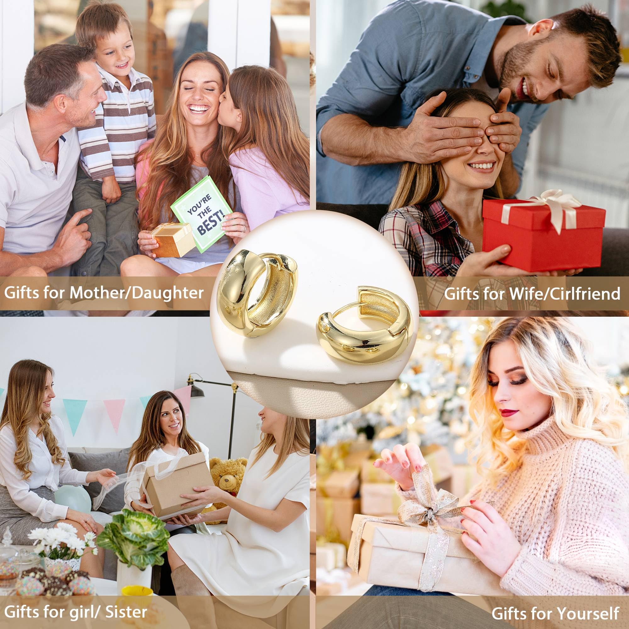 ZXLIHS Kleine klobige Creolen mit 14-Karat-Vergoldung für Damen, trendig – hypoallergene Knorpel-Ohrring-Sets für Dicke Creolen-Ohrring-Stapel, zierlicher versilberter Schmuck