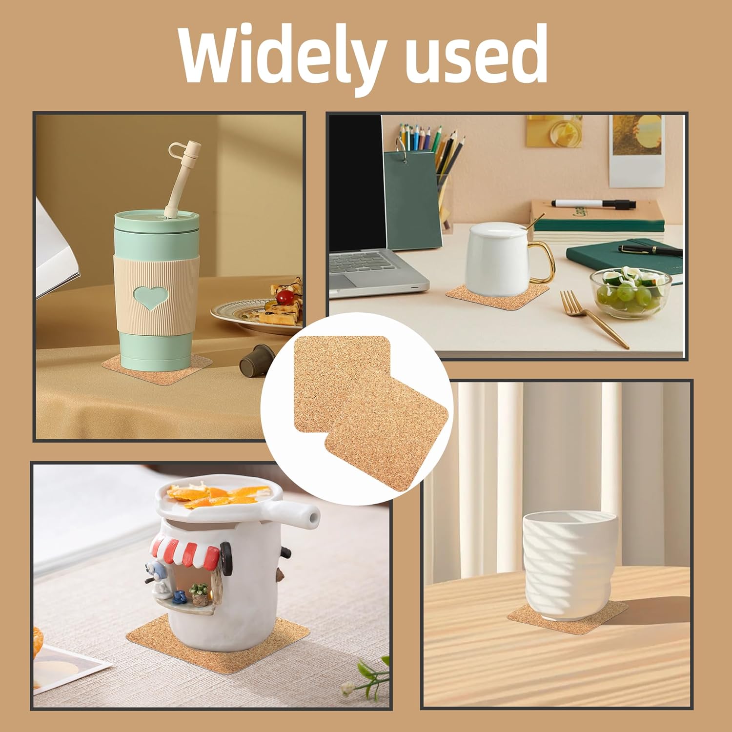 60 Pcs Self Adhesive Cork Coasters Square Rounded Corner 4 x 4 Cork Mats Backing Sheets for DIY Coasters Crafts Backing Tiles Supplies(Square) - Image 5