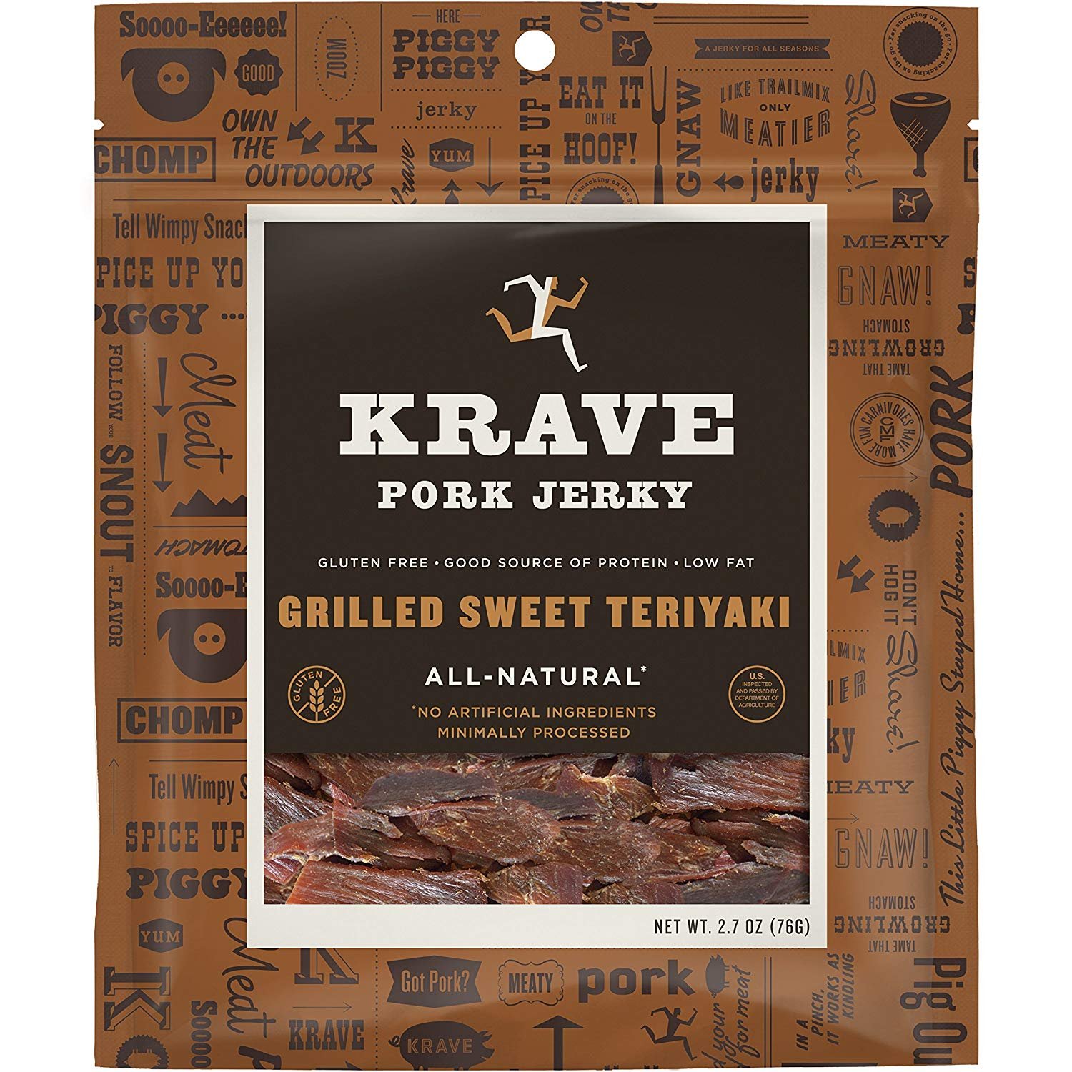 Krave Jerky Gourmet Pork Cuts, Grilled Sweet Teriyaki, 2.7 Oz (Pack Of 8)