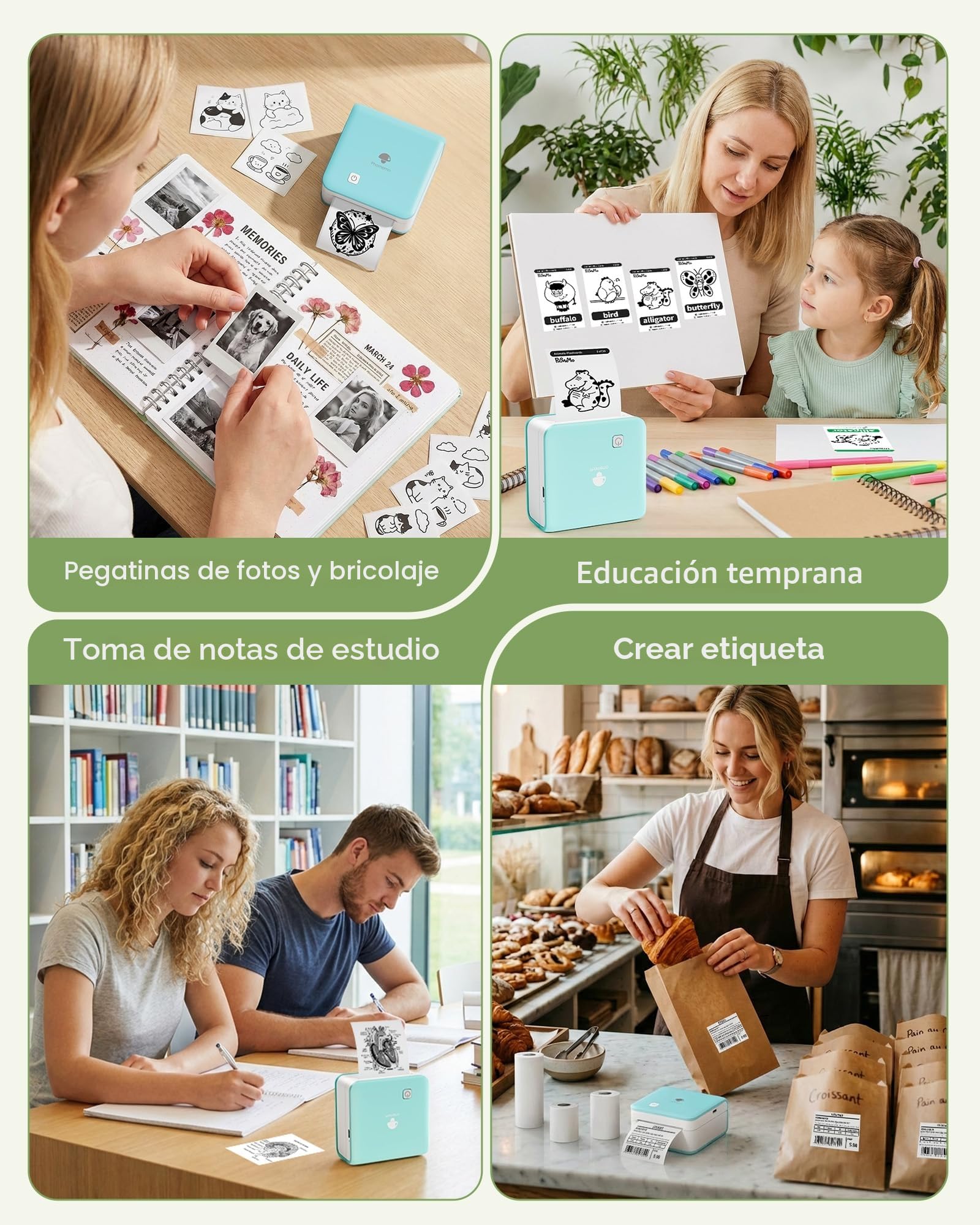 Phomemo M02 Pro Mini Impresora Termica - 300DPI Impresora Pegatinas Autoadhesivas Impresora Movil Pequeña Impresora Fotos Bluetooth, Adecuado para Notas de Estudio, Fotos, Regalos para Niños y Niñas