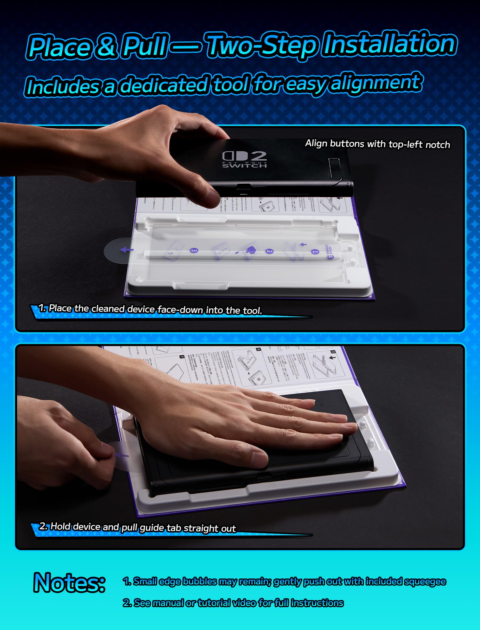 JSAUX 2er Pack Displayschutzglas Für Nintendo Switch 2 2025, Montagehilfe Mit 2-Schritt Installation, Ultra Klar, 9H+ Härte, Fingerabdruckresistent, Bruchsicheres Switch 2 Zubehör - 4