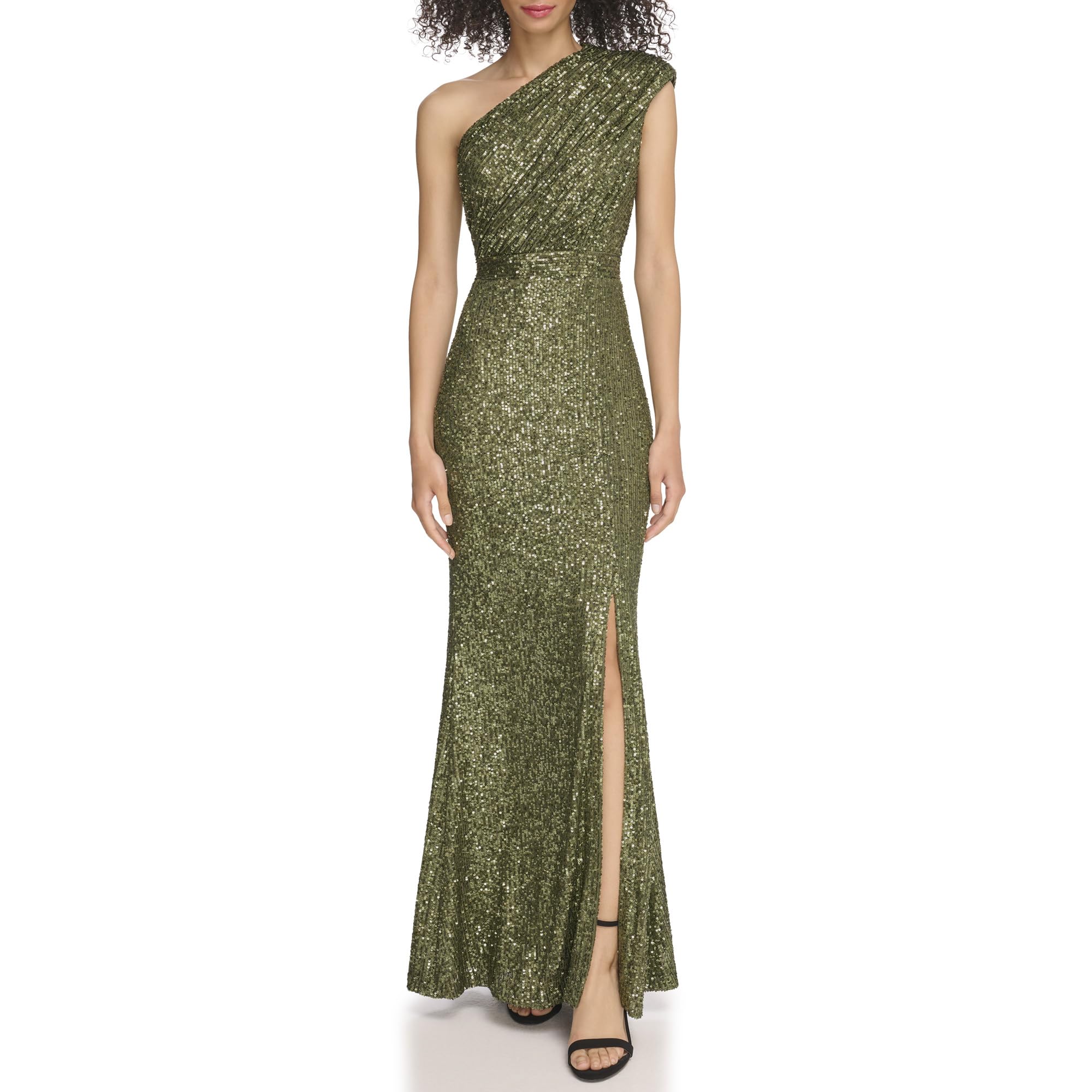 Vince Camuto Women's Sleeveless One Shoulder Sequin Gown