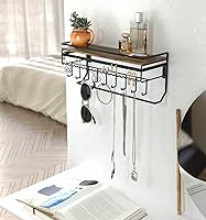 Vista 2 de JackCubeDesign MK237C - Organizador colgante de joyería con 9 ganchos, collar y aretes, pulsera, soporte para lentes de sol con estante de madera
