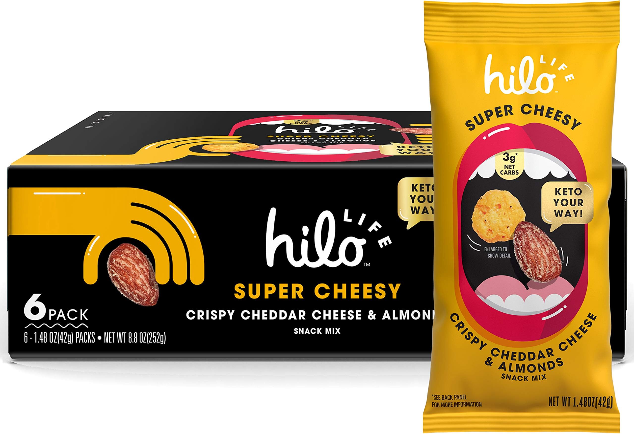Hilo Life Keto Friendly Low Carb Crispy Cheddar Cheese & Almonds Snack Mix, Super Cheesy, 8.88 Ounce