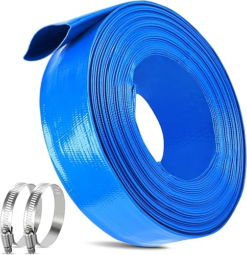 Miniatura 7 de Manguera de retrolavado de piscina de 1.5 pulgadas x 60 pies, manguera plana de PVC de alta resistencia con 2 abrazaderas, resistente a la