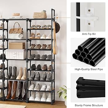 ②WWW_RACK WHAT WE WANT Amazon.com: WOWLIVE 9 Tiers White Shoe Rack for Closet Shoe