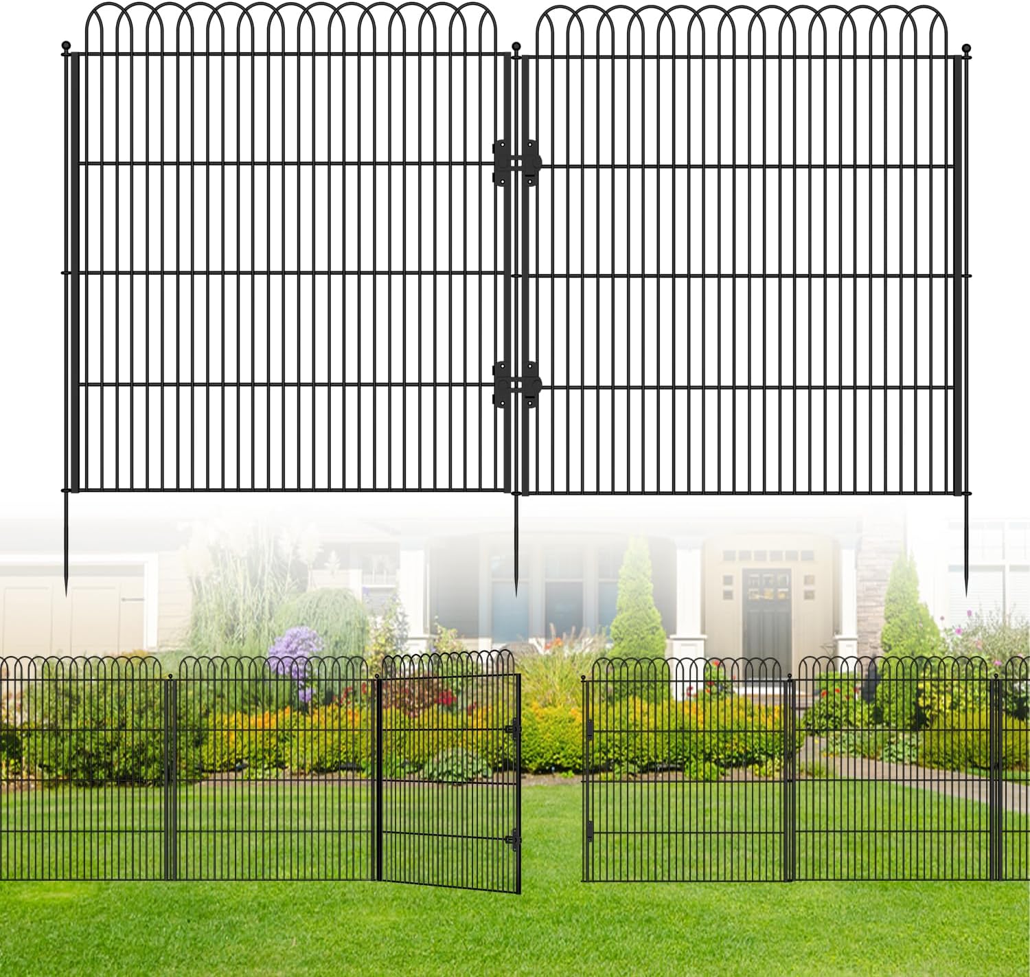 10 Panels No Dig Tall Decorative Garden Fence with Double Lock, 40 in(H) X 24 ft(L) Animal Barrier Fencing Outdoor for Yard,Rustproof Metal Garden Edging and Borders, Temporary Ground Stakes
