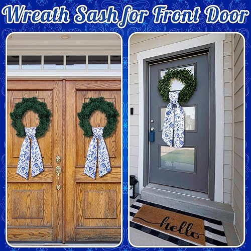 Miniatura 5 de VitalCozy Cinta de corona para puerta delantera, corona de satén para corona, bordado, monograma, accesorios de corona de Navidad, fiesta, patio,