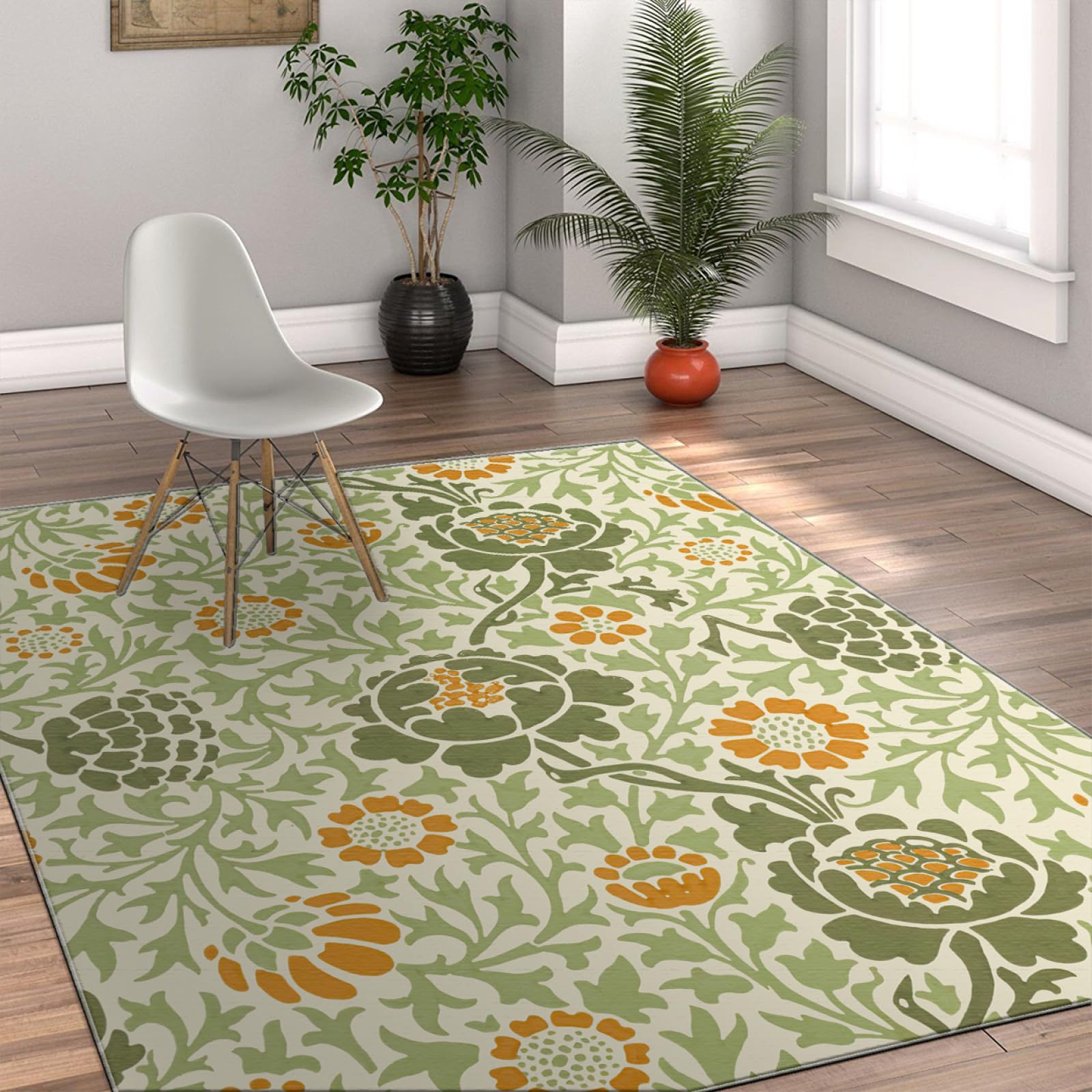 Kleiner TeppichMorris Art Boho Blumenteppich Inneneingang Türmatte Niedrige Flor Throw Teppiche für Kinderzimmer Esszimmer Küche Fußmatten 60 x 100 cm
