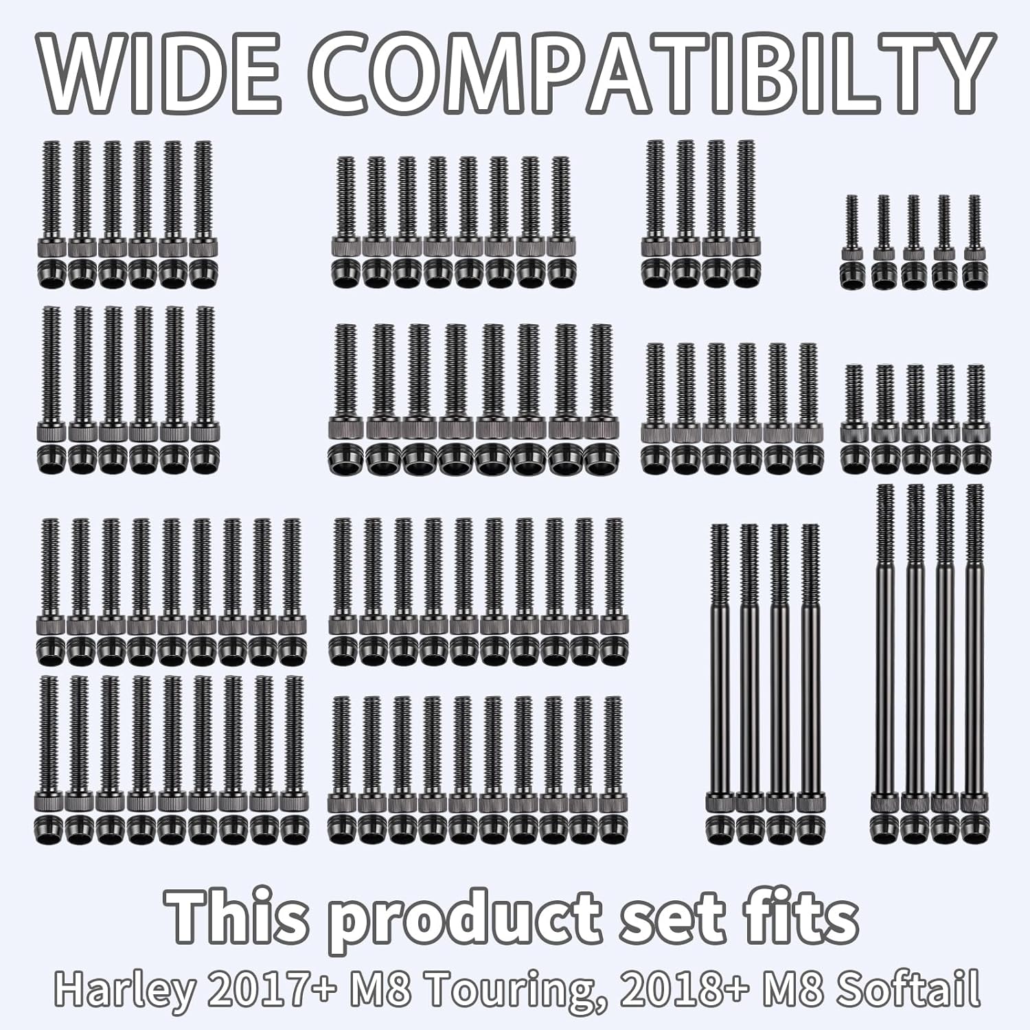 90Pcs Black Engine Bolts With Head Toppers Caps for harley M8 Touring 2017-2026 Street Road Electra Glide/Road King/Trike / M8 Softail 2018-2026