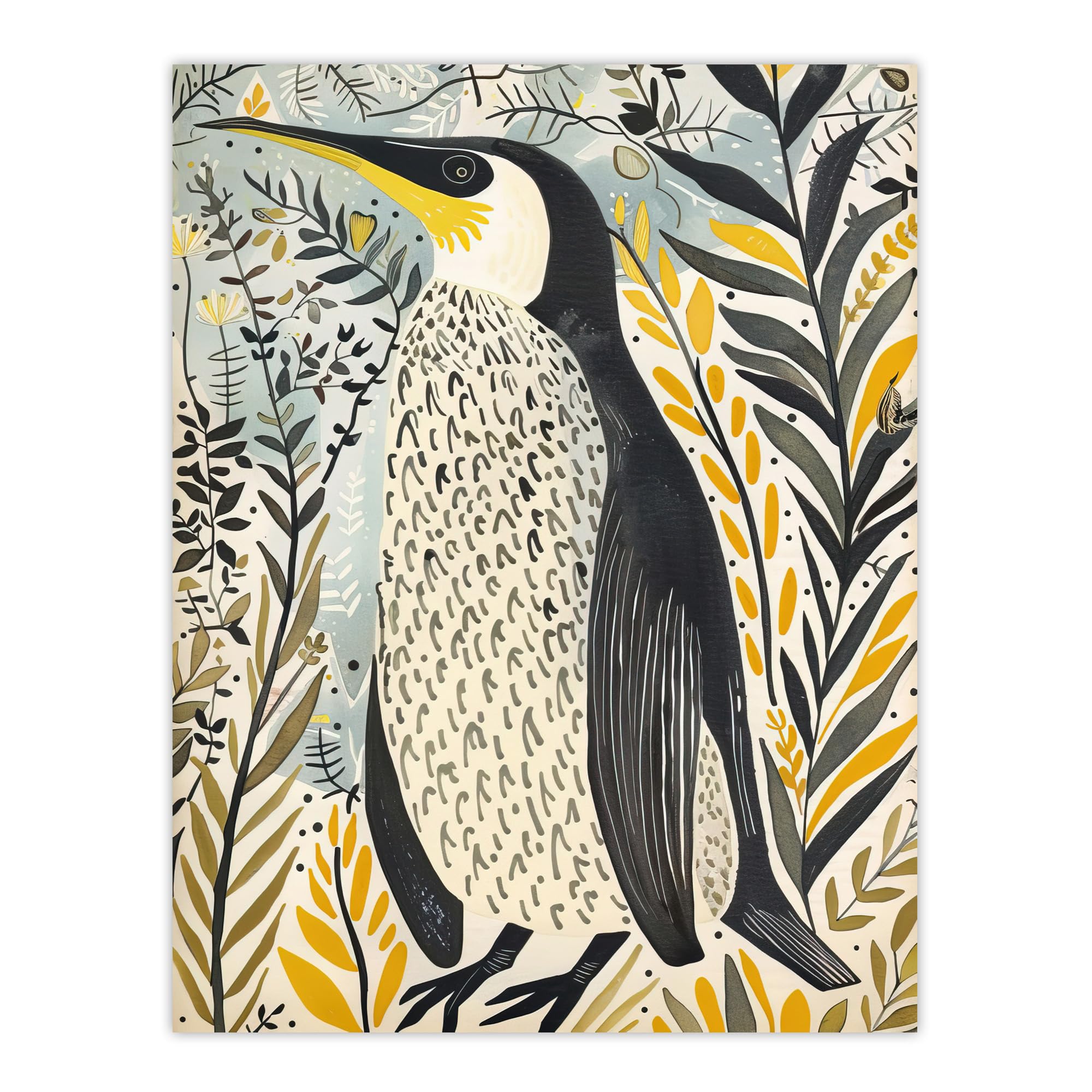 Artery8 Rustic Penguin Quirky Botanical Animal Portrait Living Room Extra Large XL Wall Art Poster Print, Unframed 24X32", 81L x 61W cm