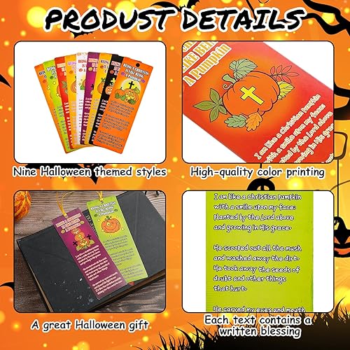 Miniatura 3 de Ctosree Juego de 180 marcadores de Halloween con versículos bíblicos, marcadores de oración de calabaza, tratados cristianos para niños, marcadores