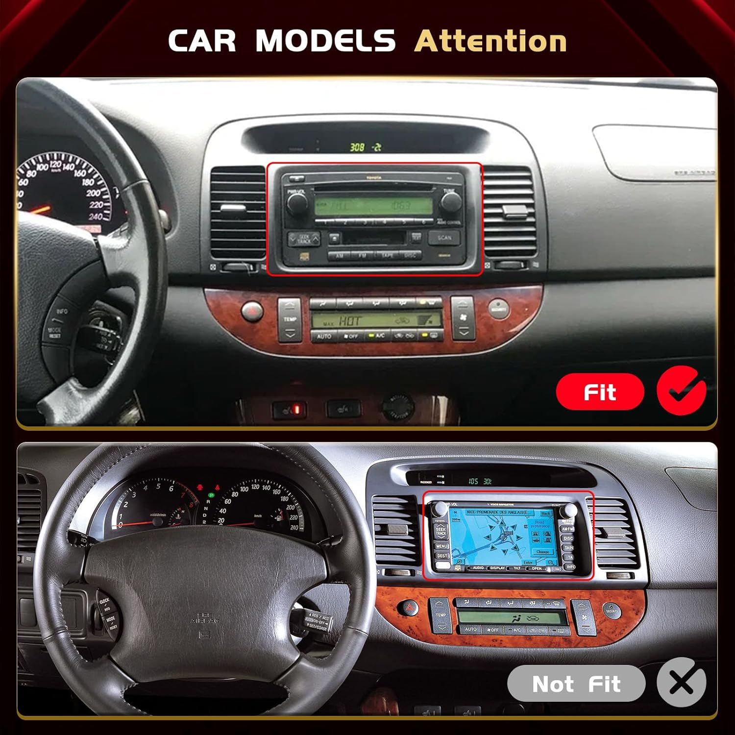4G+64G 8Core Qual-comm Snapdragon Car Radio for Toyota Camry 2000-2006, 10" QLED Touchscreen Stereo Android 15 Carplay Android Auto BT5.1 3D Car Model GPS WiFi Mirror Link Camera