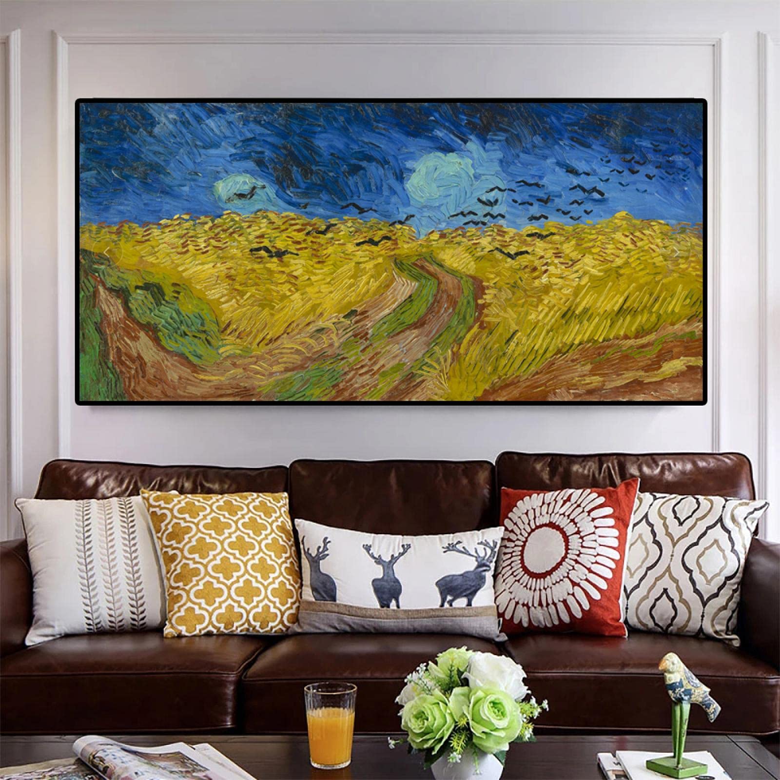 Pintura artística Pintura Campo de trigo Pintura en lienzo Impresión de carteles e impresiones Decoración de la pared del hogar Pintura 52x105cm (20x41in) Marco interior