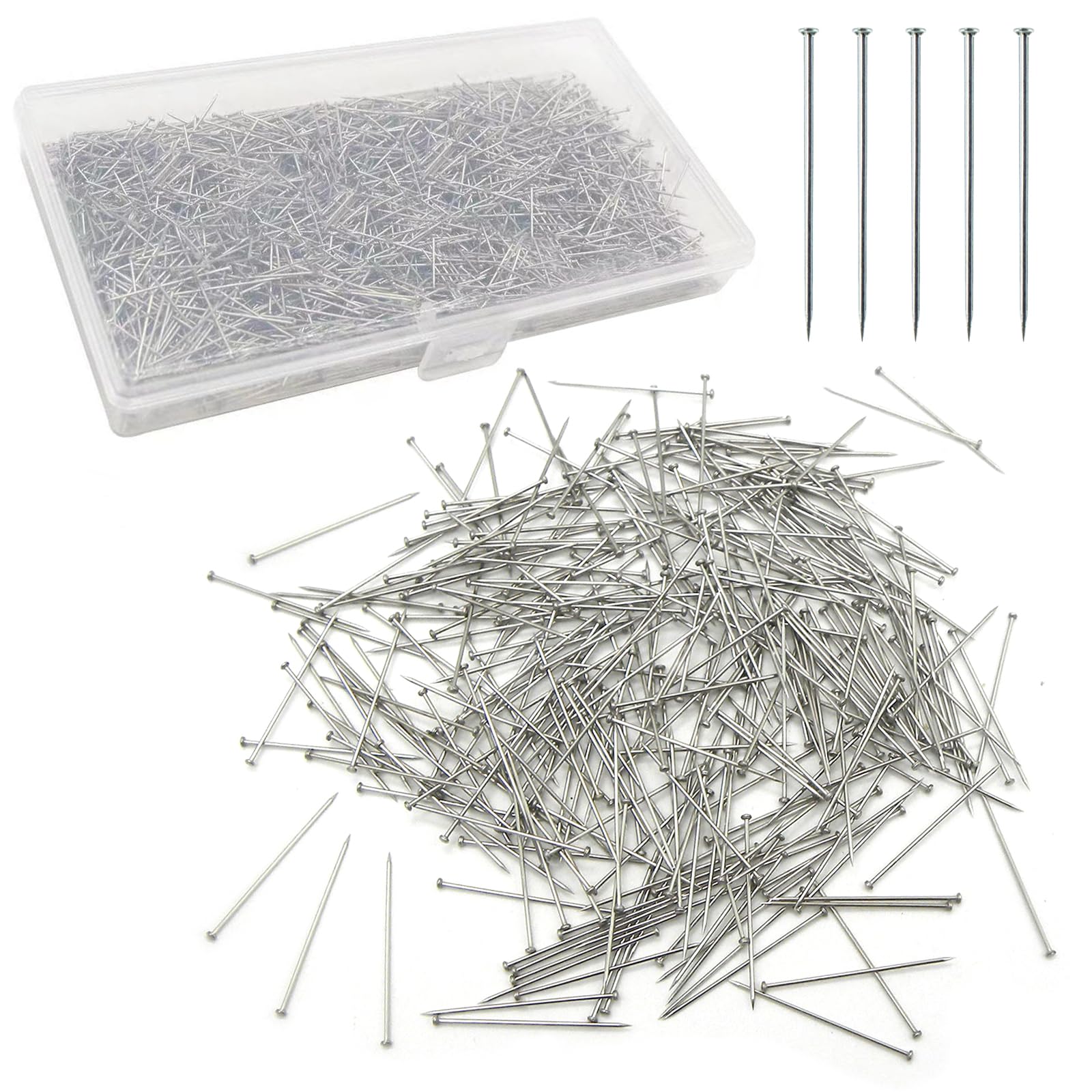 Sewing Pins Dressmaking 1000 Pcs Straight Head Dressmakers Pins Stainless Steel Fine Satin Pin for Sewing Fabric Crafting Jewellery Making