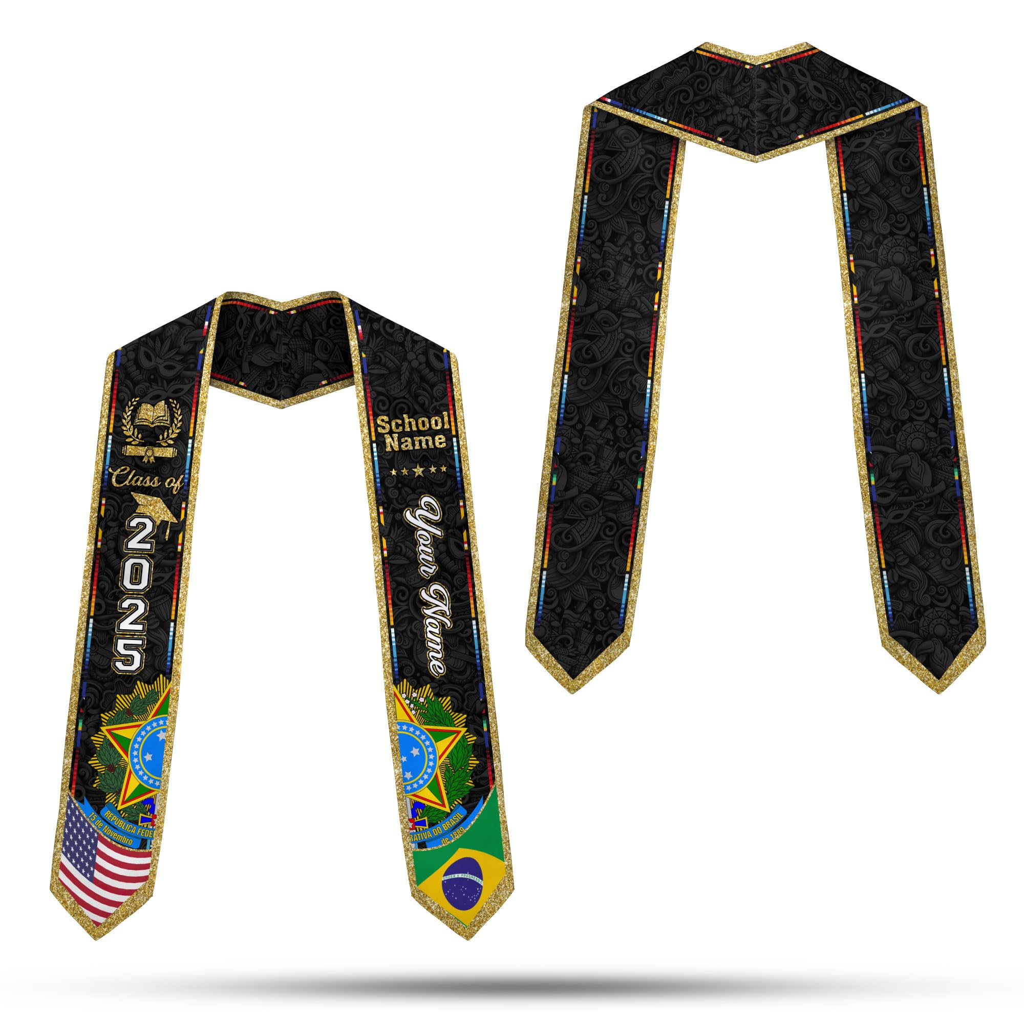 MonkeyVan Brazil Graduation Stole Custom Brazil American Flag Graduation Sash Brazilian Flag Graduation Stole Class of 2025 Bz2