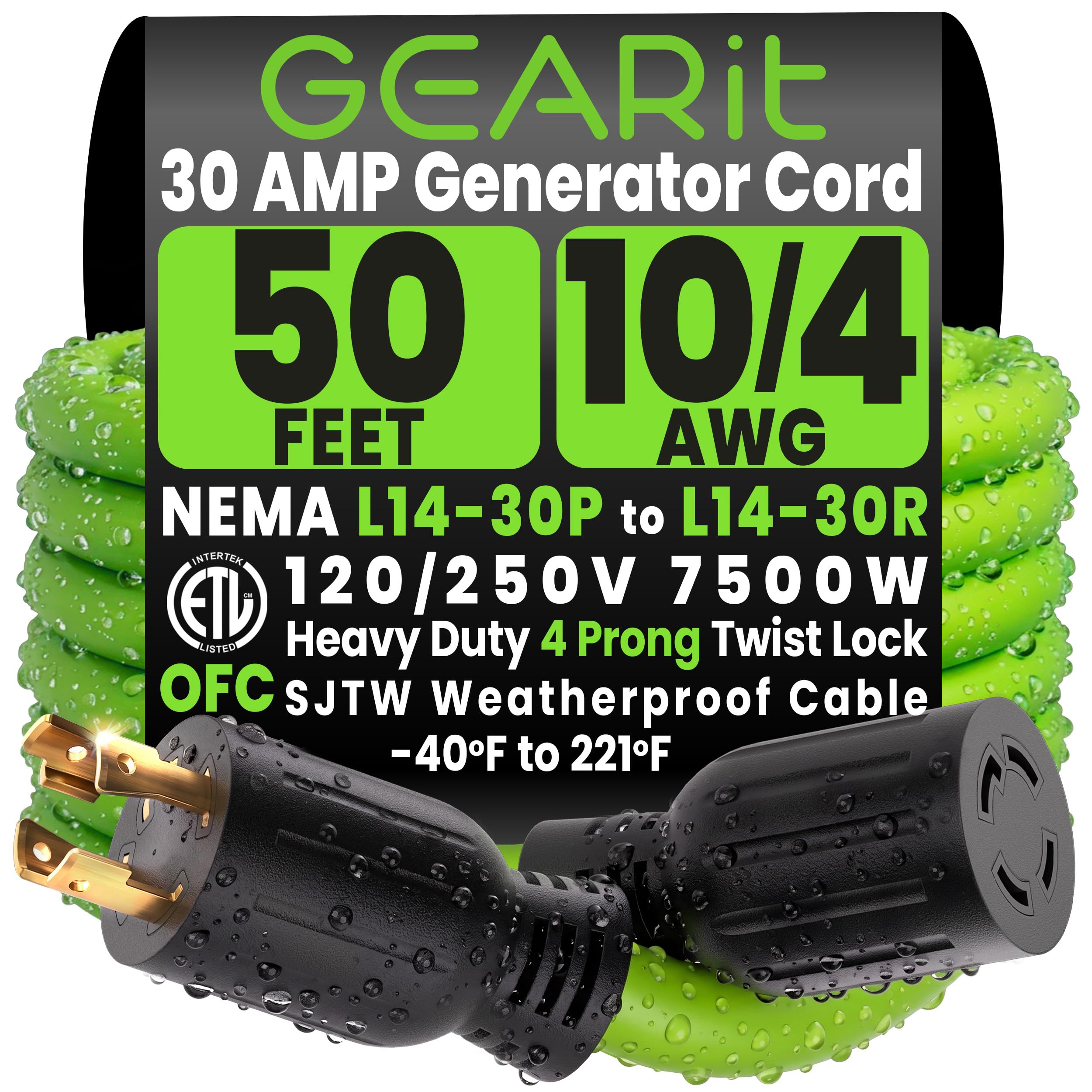 Amazon.com : GEARit 30 Amp Generator Cord 50 Ft, NEMA L14-30