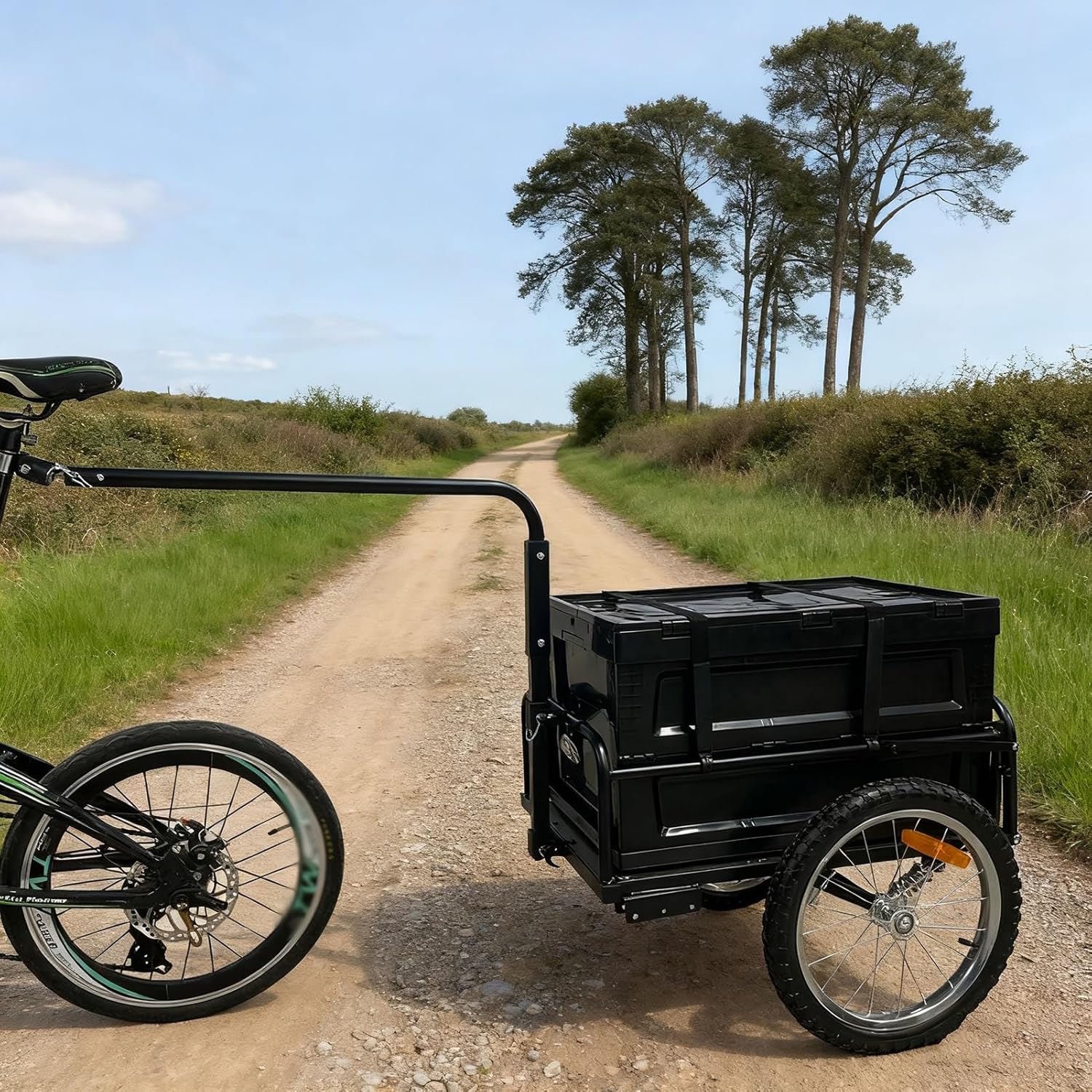 Bike Cargo Trailer, Foldable Bicycle Trailer, Heavy-Duty Bicycle Wagon Cart with Removable Storage Box for Camping, Groceries, Hauling Essentials(Black-A)