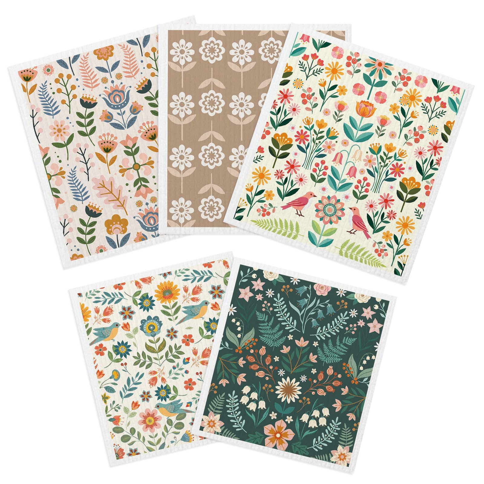 5 Pack Swedish Dishcloths, Flowers Kitchen Dishcloths Dish Towels for Flower Lover, Colorful Mixed Colours Reusable Cleaning Cloths for Kitchen, Paper Towel Dish Cloth Towel Cleaning Wipe for Home