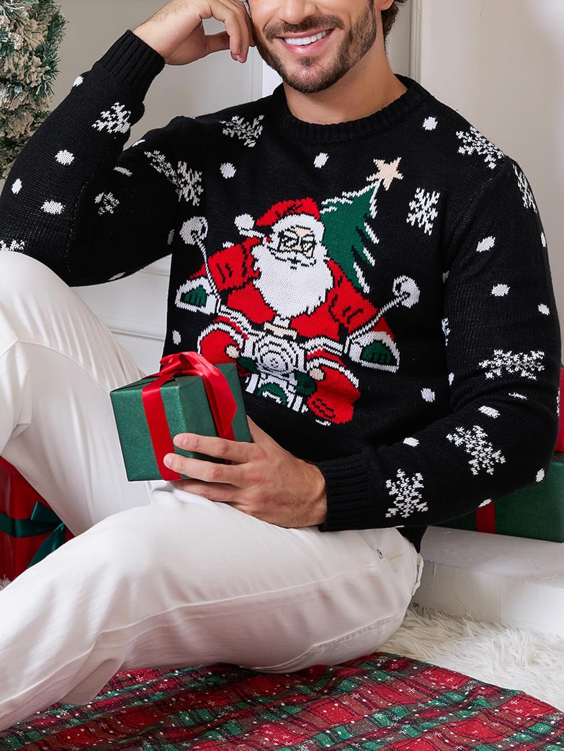 VENTELAN Men's Ugly Christmas Sweater Funny Santa Xmas Crew Neck Sweaters - Image 6