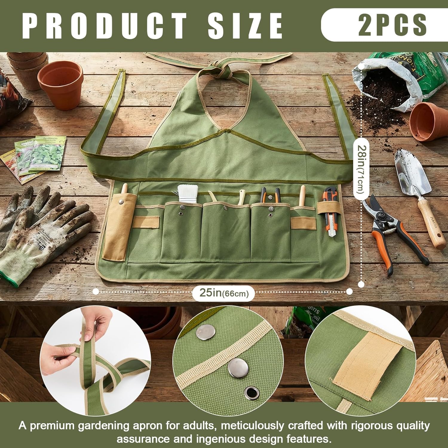 2 Pack Gardening Apron for Women with Pockets, 7 Pockets Waterproof Canvas Garden Harvesting Tool Apron Gifts for Gardeners Artist Painting Art Unisex Adult, One Size Us