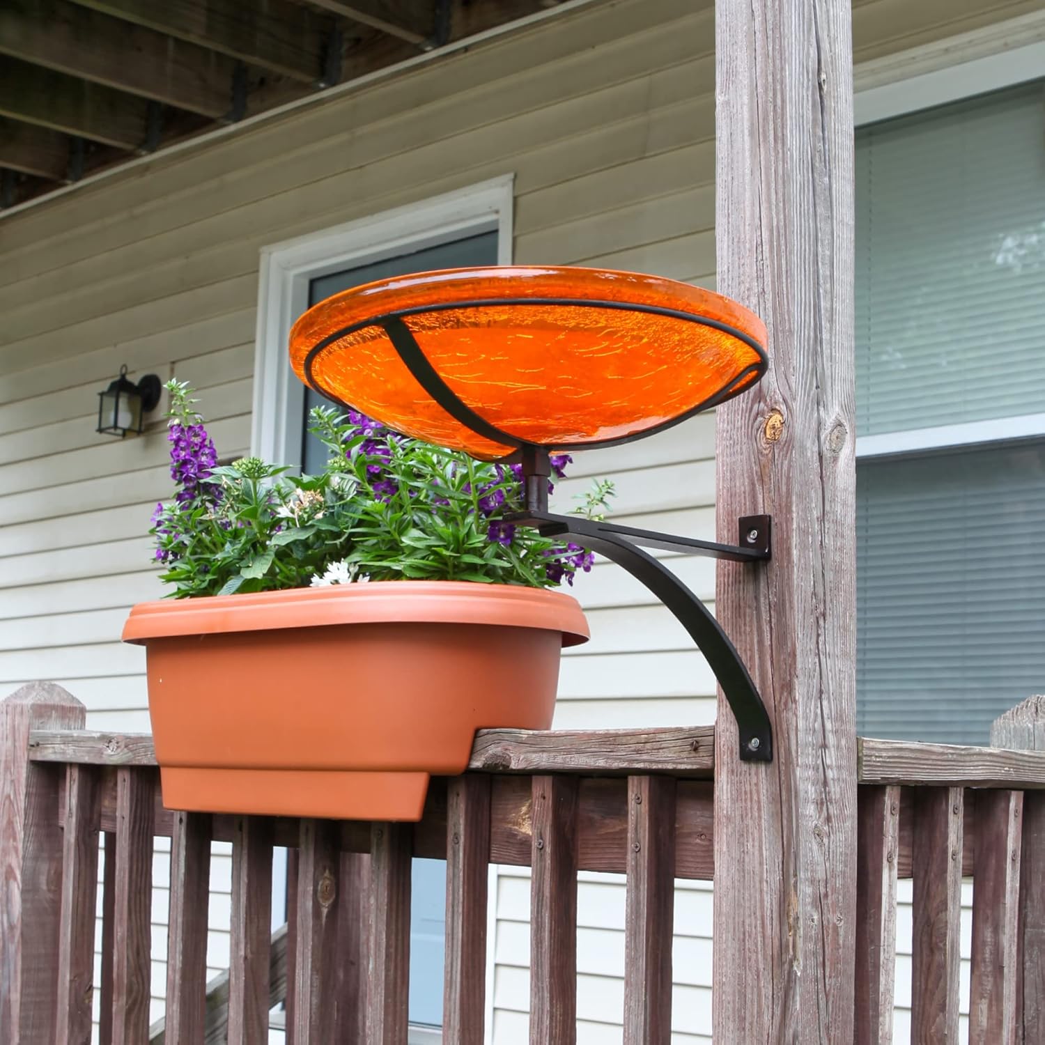 Achla Designs 14" Mandarin Crackle Glass Birdbath with Wall Bracket