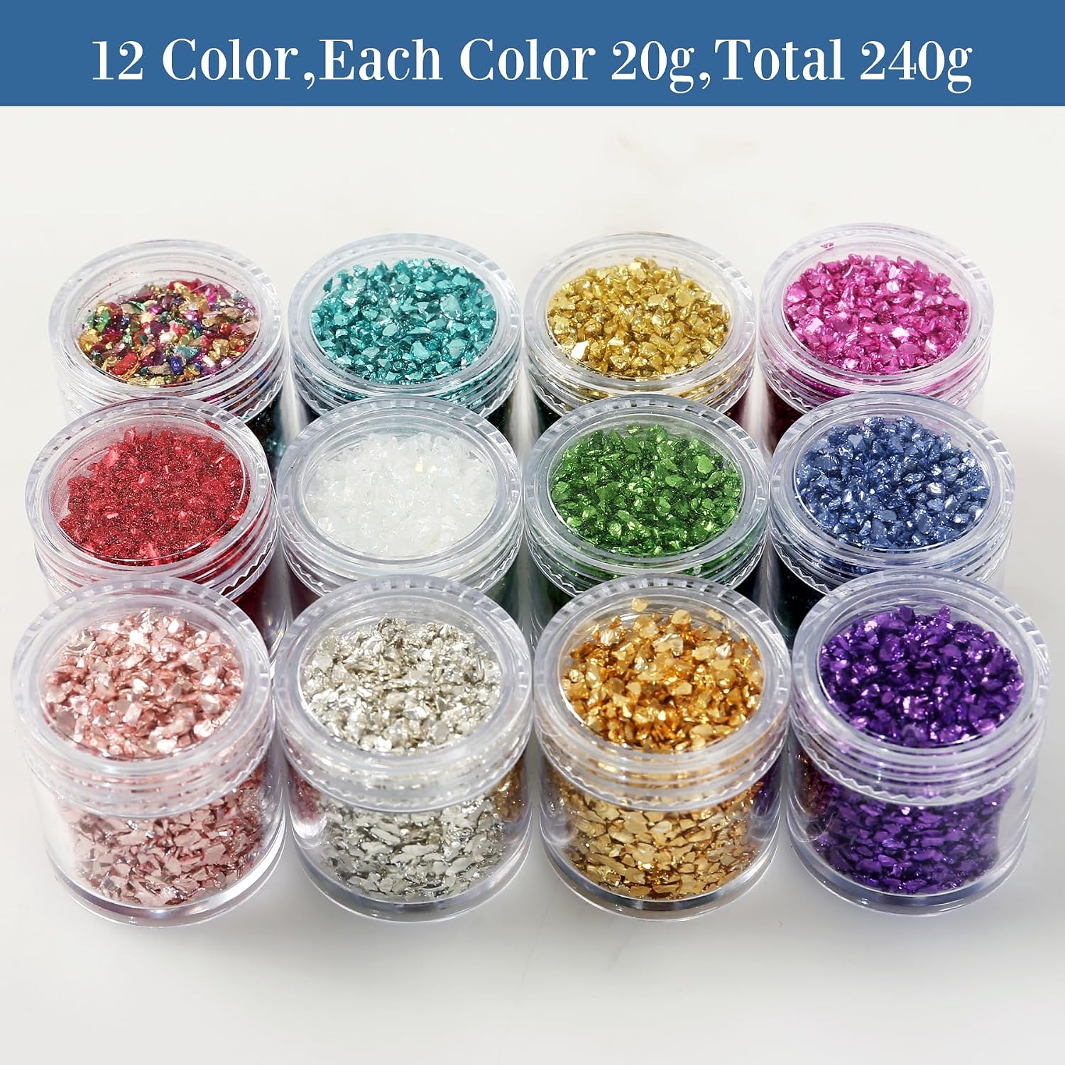 12 Box Crushed Glass for Resin Art Crafts - 8.47oz/240g Irregular Shards Metallic Crystal Chips Crushed Glass Glitter Shards for Resin Art Nail DIY Jewelry Making Decoration