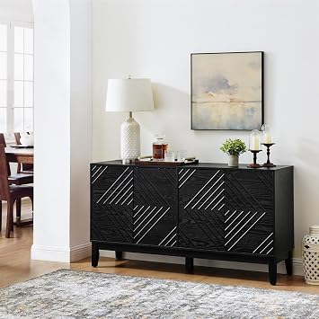 TV Stand with Storage Space for 65 Inches Tvs Entertainment Center with Poplar Legs with Adjustable Feet TV Console Table with Hidden Handles for Living Room, Black