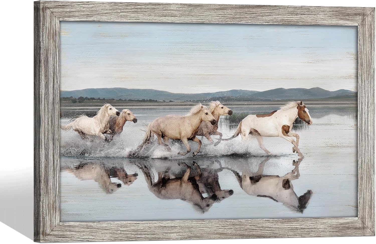Horse Wall Art Rustic Decor: Framed Wild Animal Wooden Picture Brown Horses Portrait Print Painting Western Wildlife Artwork for Bedroom Home Office 36 x 24 Inches