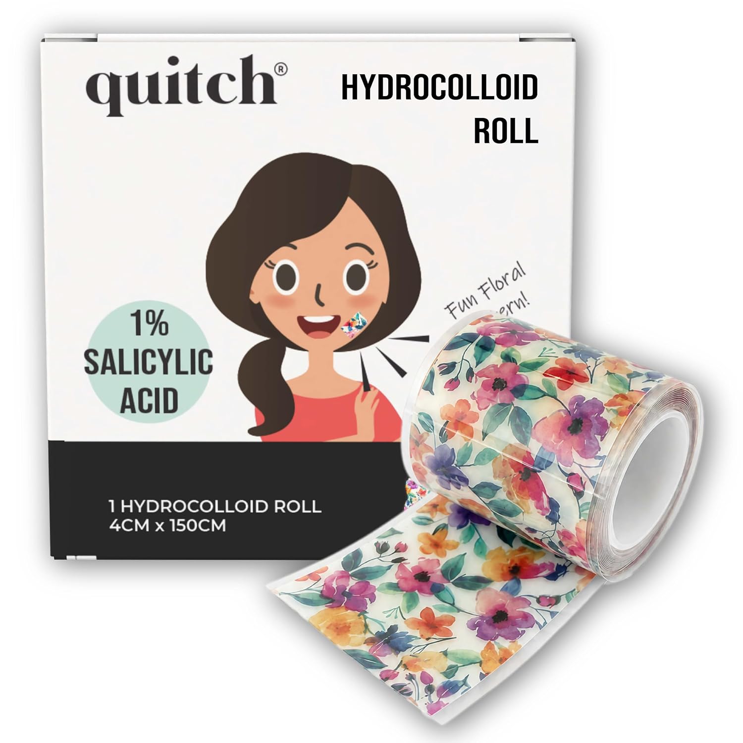 quitch Hydrocolloid Pore Strip w Salicylic Acid, Pimple Patch Tape Floral