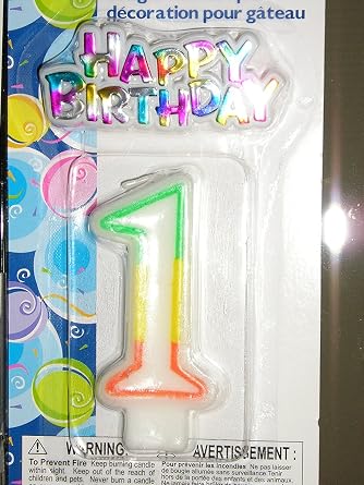 Birthday Candle Number "One" with Plastic Cake Decor "Happy Birthday"