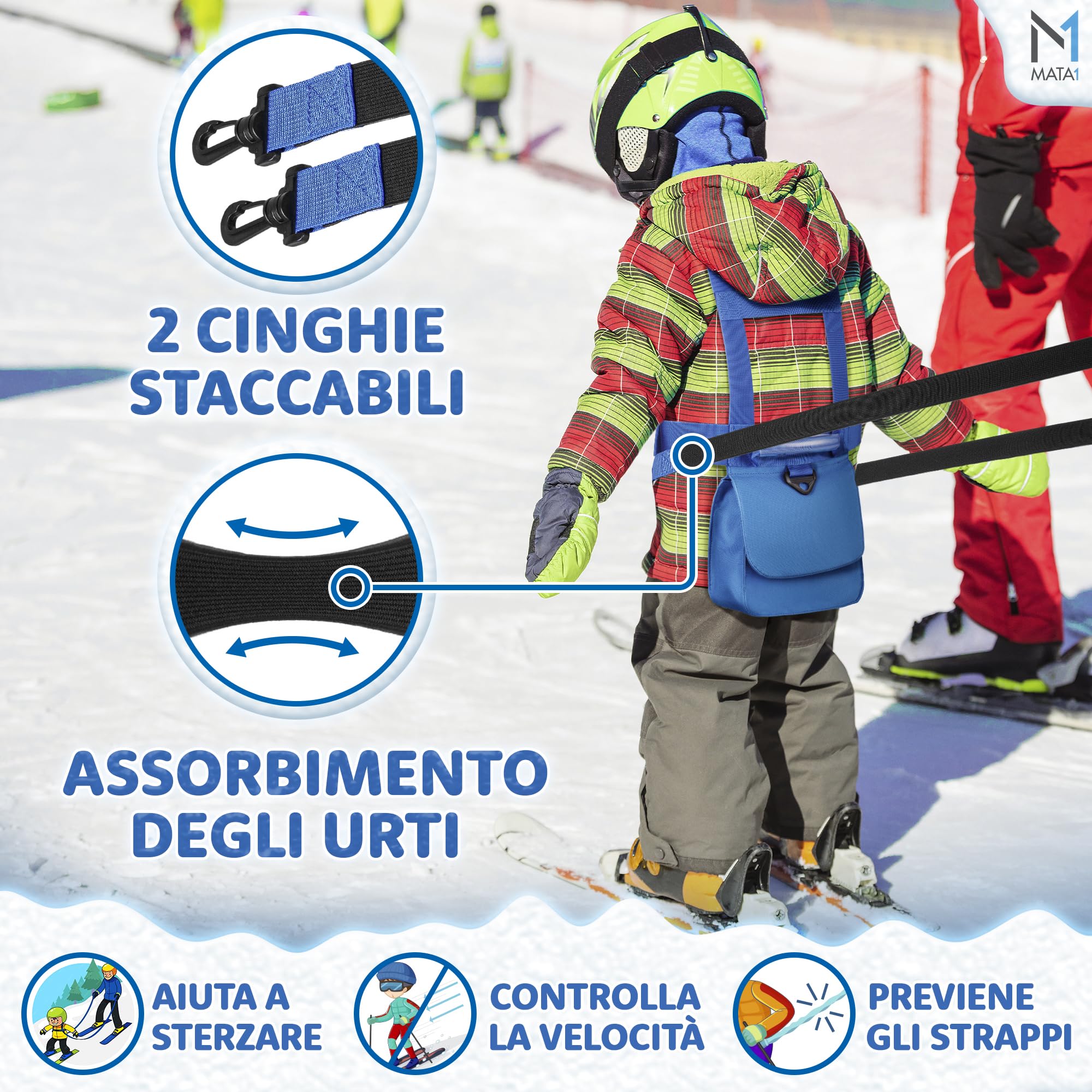 Imbracatura da allenamento per sci e snowboard per bambini - cinghie elastiche elastiche per sterzare e imparare il controllo della velocità - Zaino per allenatore di sci