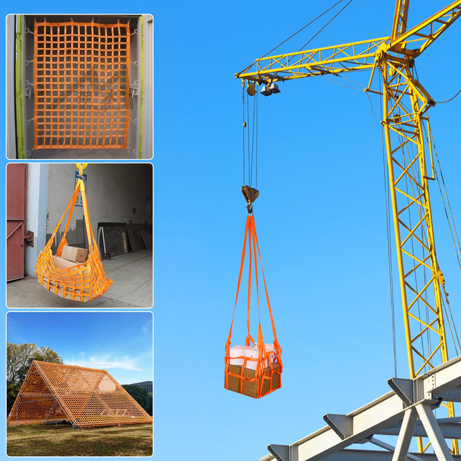 Hebe-Hebenetz Ladung Hängendes Netz, angendes Hebenetz aus Polyester, Net-Cargo Lfting, Frachtnetz, Hängendes Hebe-Gepäcknetz zum Be-und Entladen von Waren, Schutznetz (1 * 1m / 300kg)