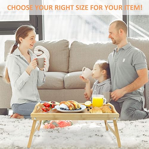 Miniatura 6 de augtarlion Bandejas de desayuno de bambú, bandeja de cama con patas plegables, bandeja de desayuno plegable con asas de carrito, bandeja portátil