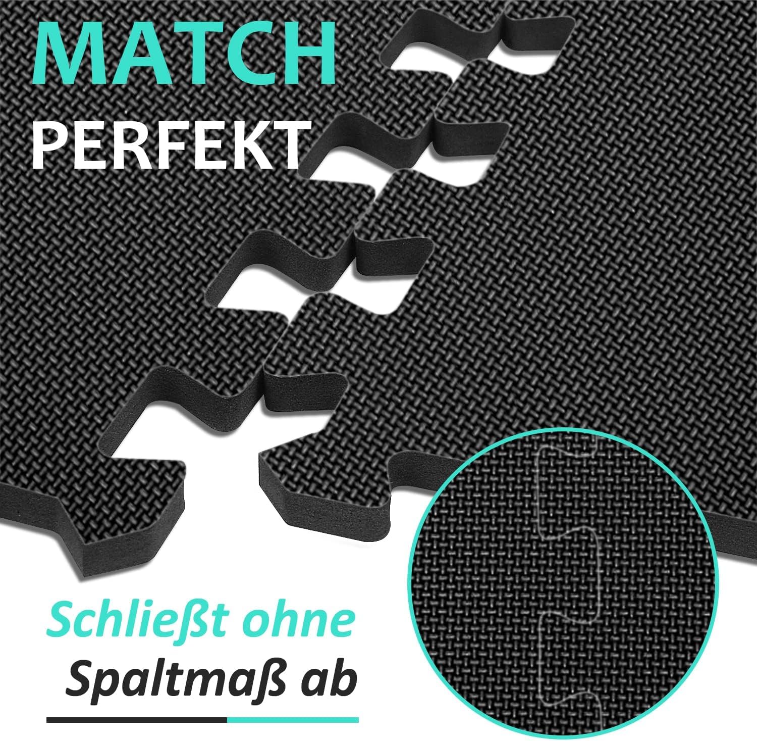 Bodenschutzmatte Fitness Set [31x31cm] - 24 Puzzlematte - EVA Sportmatte Fitnessmatte Rutschfest, Bodenmatte für Fitnessraum&Fitnessgerät, Fallschutzmatten Outdoor&Pool Unterlegmatte, Schwarz