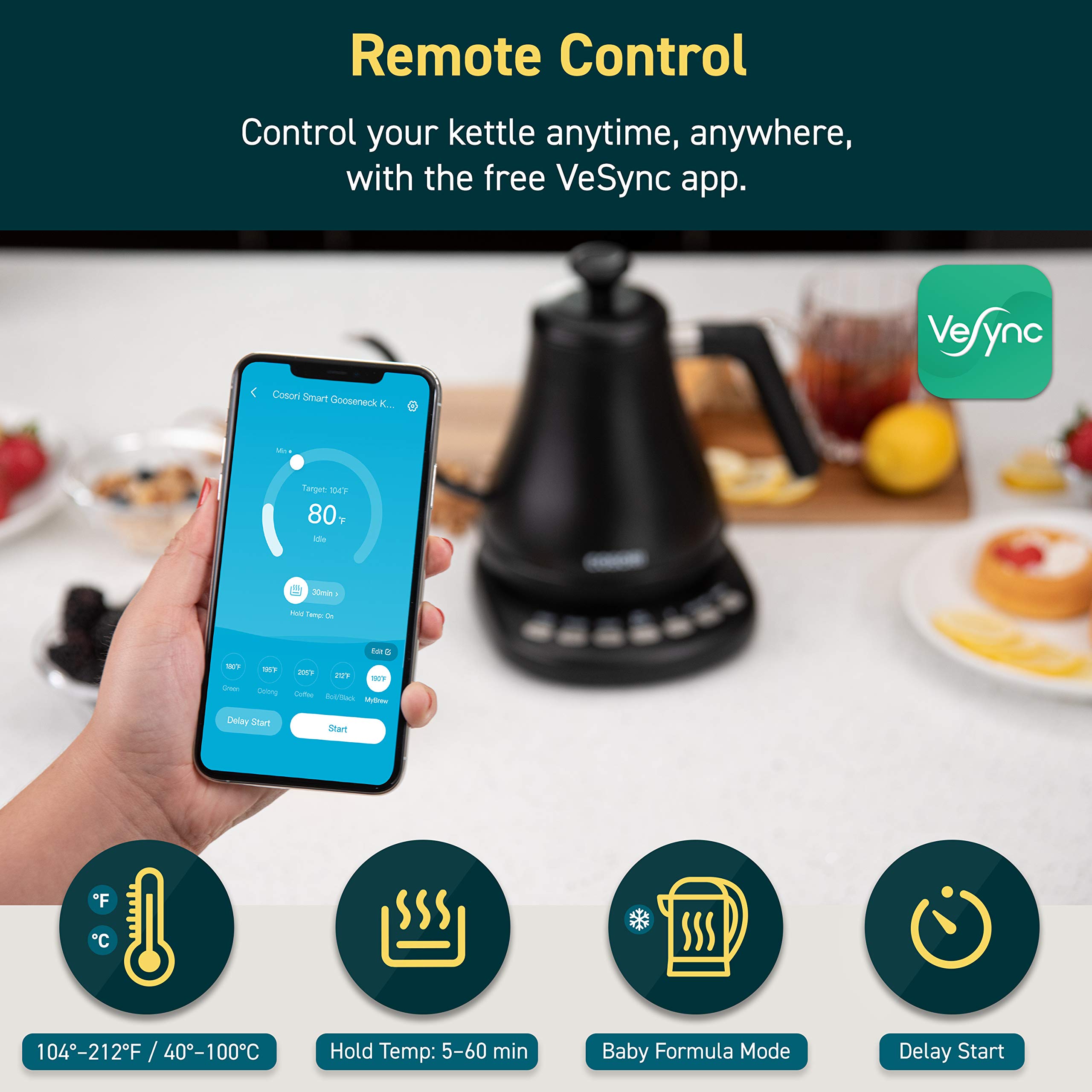 COSORI Electric Gooseneck Kettle Smart Bluetooth with Variable