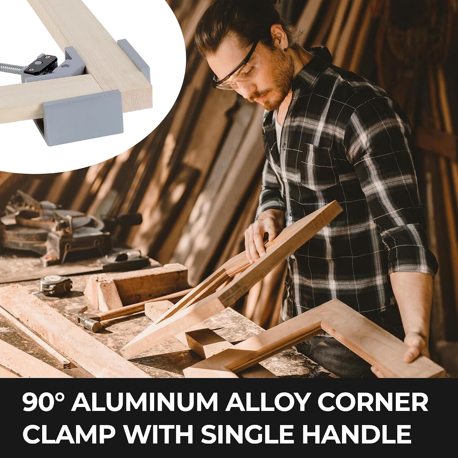 2 Pack Close Type Stainless Steel Corner Clamps, Right Angle Clamp 90 Degree Clamp for Photo Framing, Cabinets Installation Tools (Steel)