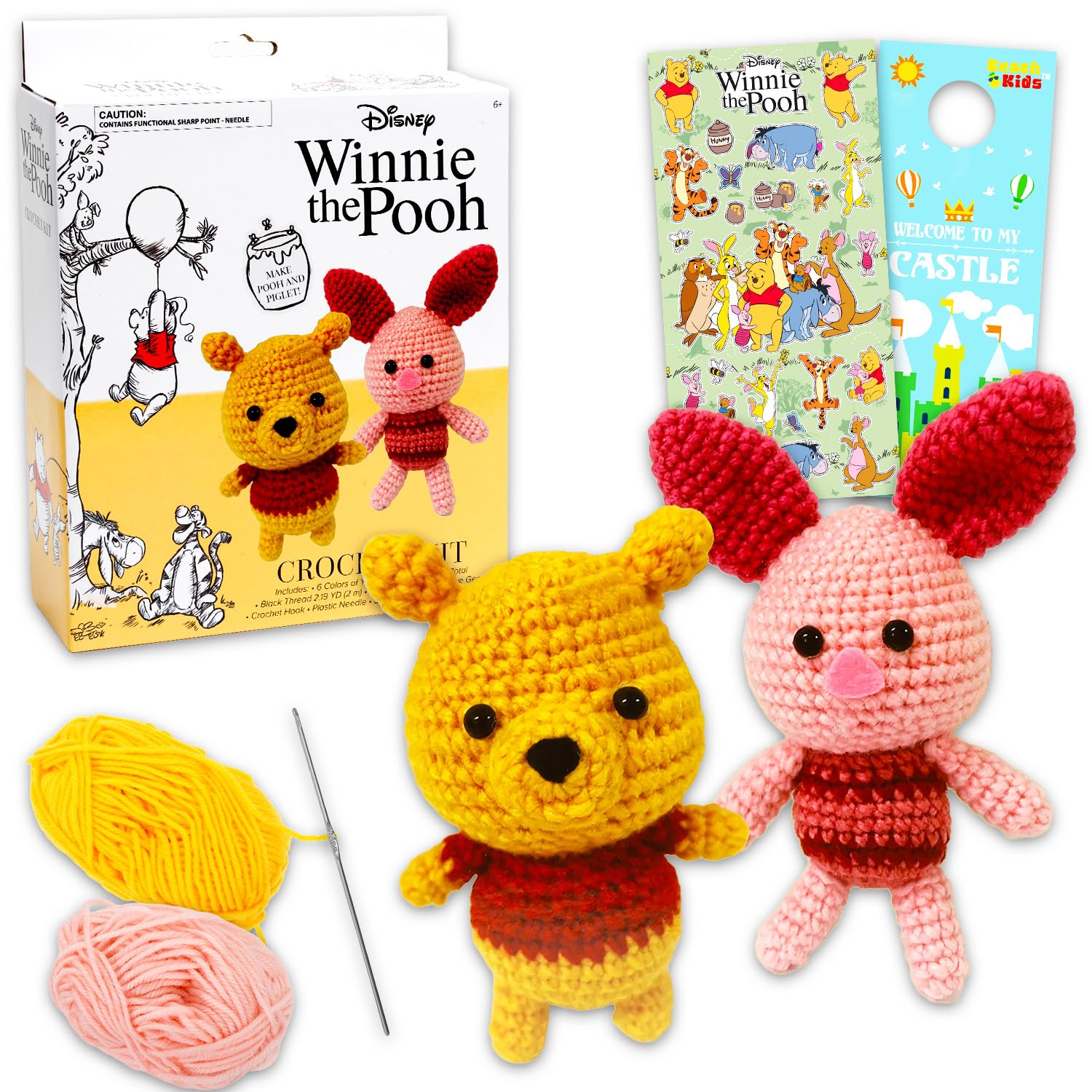 Kit all'uncinetto per principianti, motivo: Winnie The Pooh, con motivi all'uncinetto, filati, adesivi, altro ancora, kit Disney Craft per bambini
