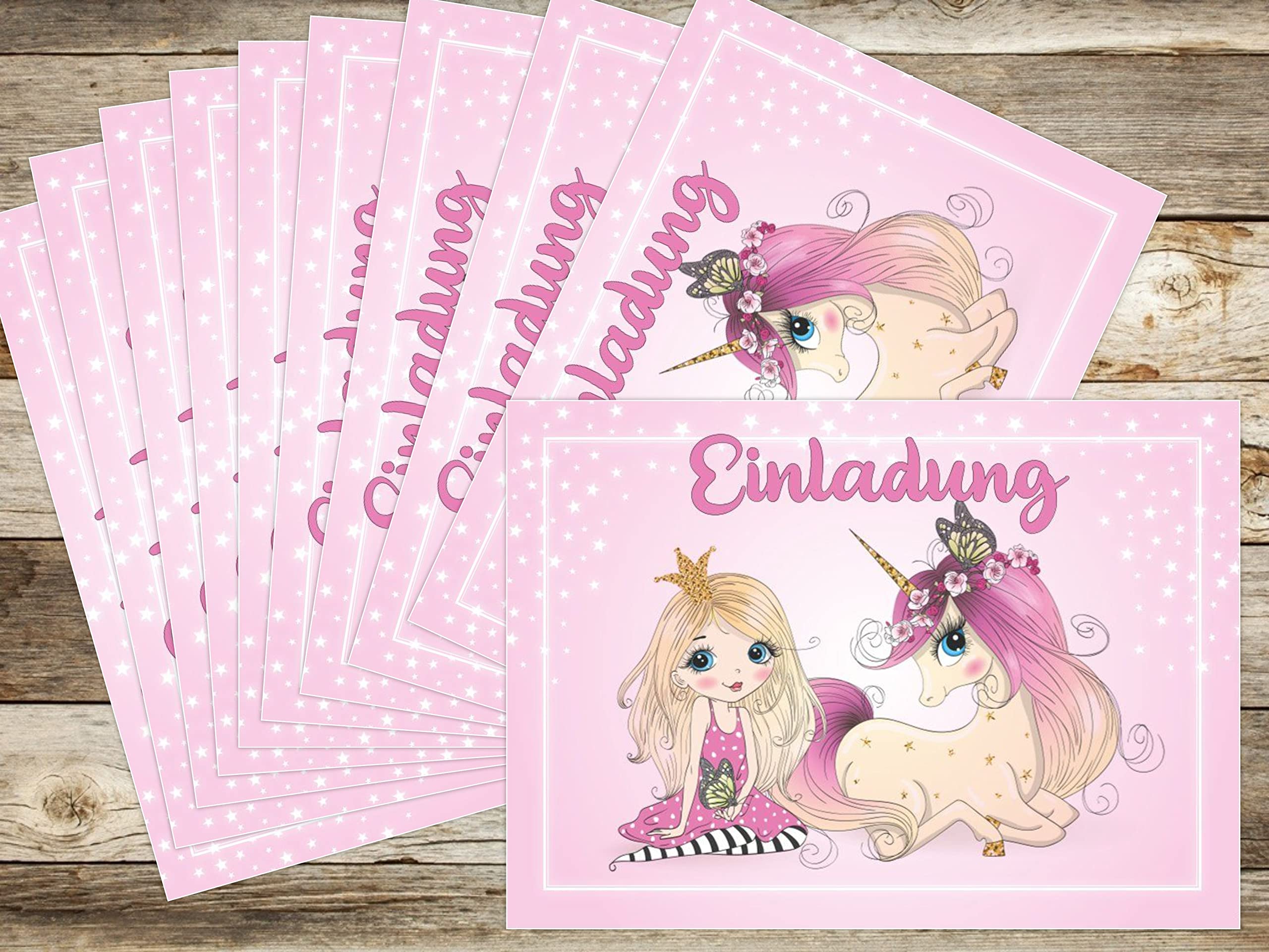 10 Einladungskarten 'Prinzessin Mit Einhorn' Auf Italienisch - DIN A6, Für Kindergeburtstag