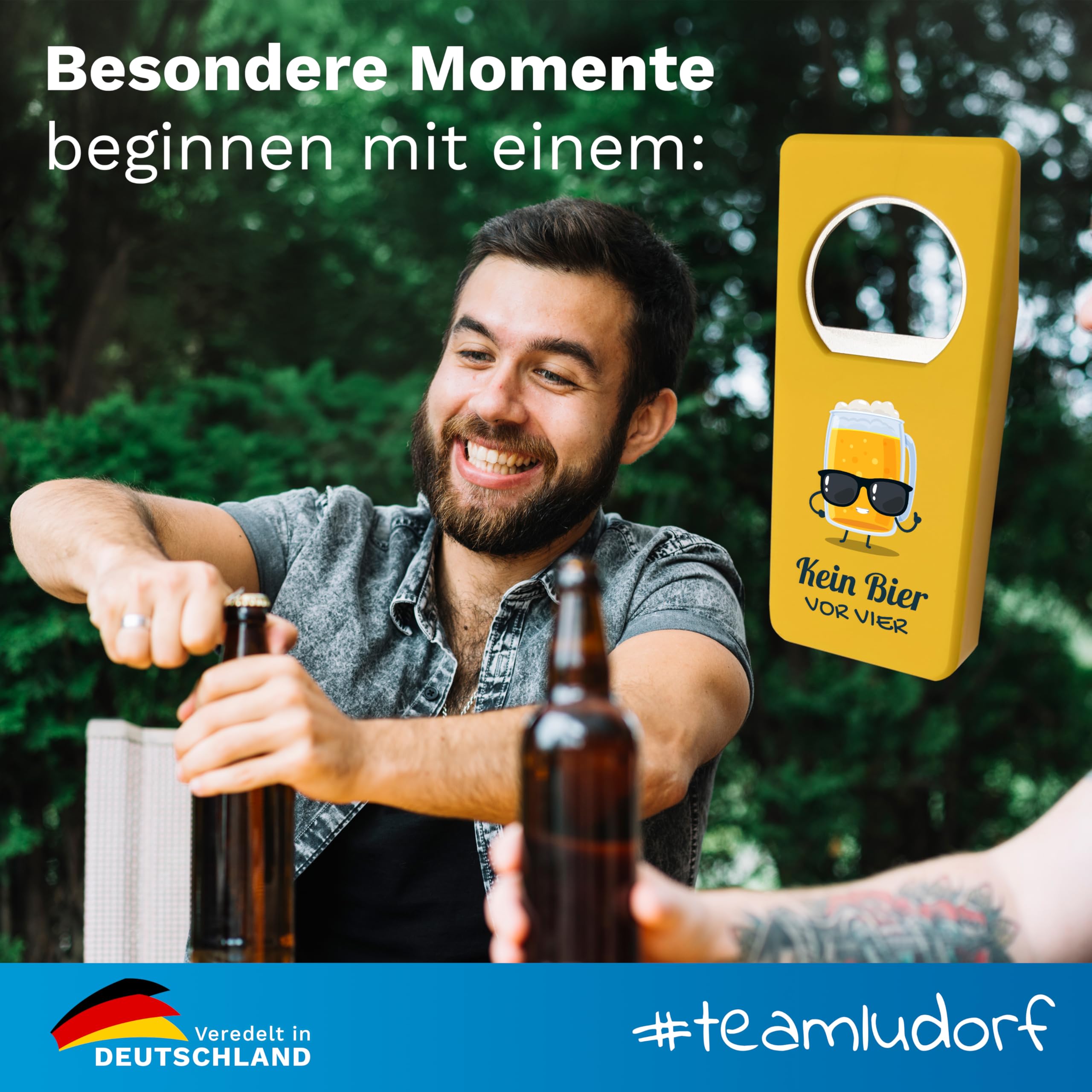 Personalisierte Flaschenöffner mit Verschluss (100 Stück, Blau) – Mit eigenem Foto, Logo & Text bedruckbar – Nachhaltig aus Recycling-Kunststoff