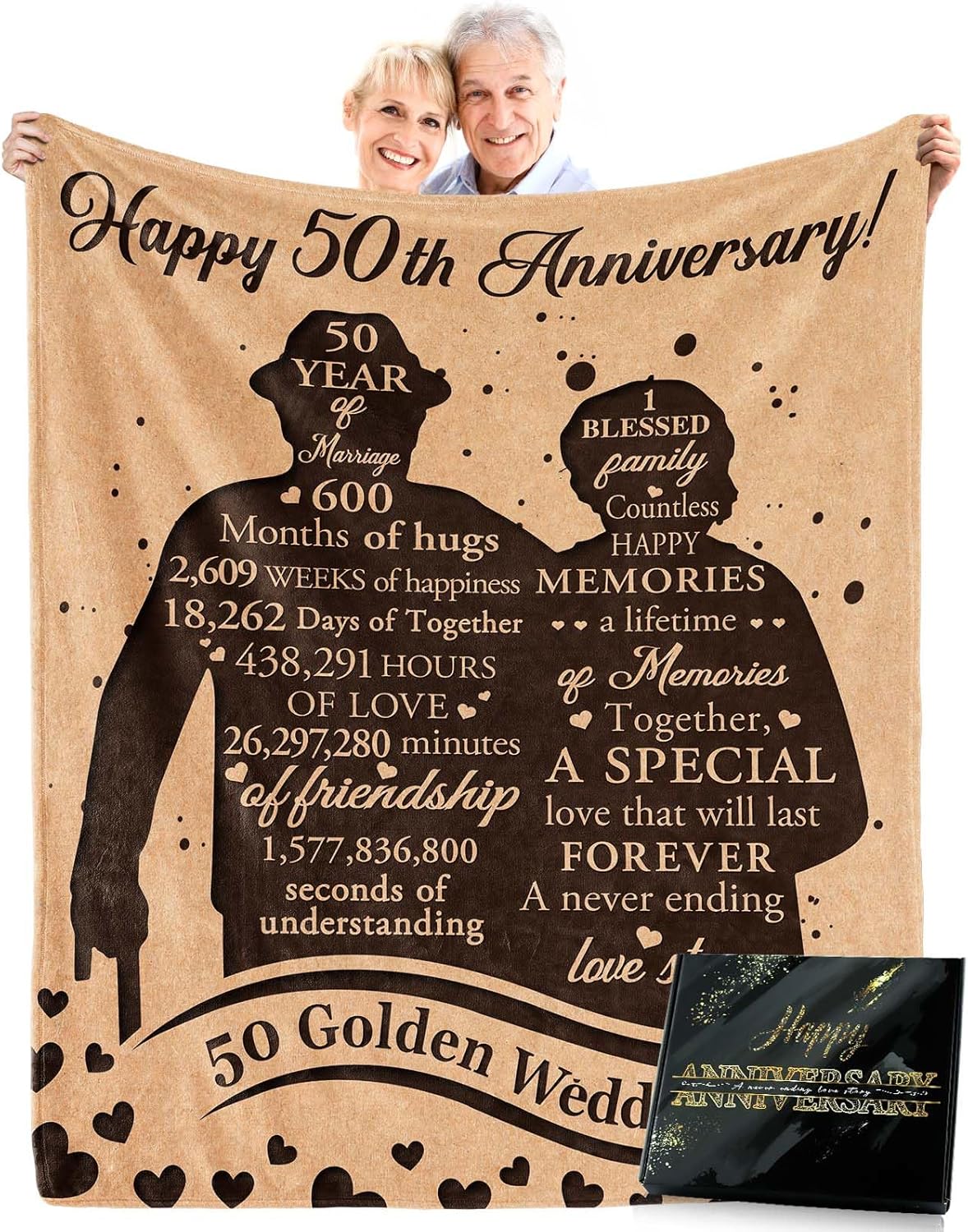 50th Anniversary Wedding Gifts Blanket with Box, Gifts for 50th Anniversary, 50th