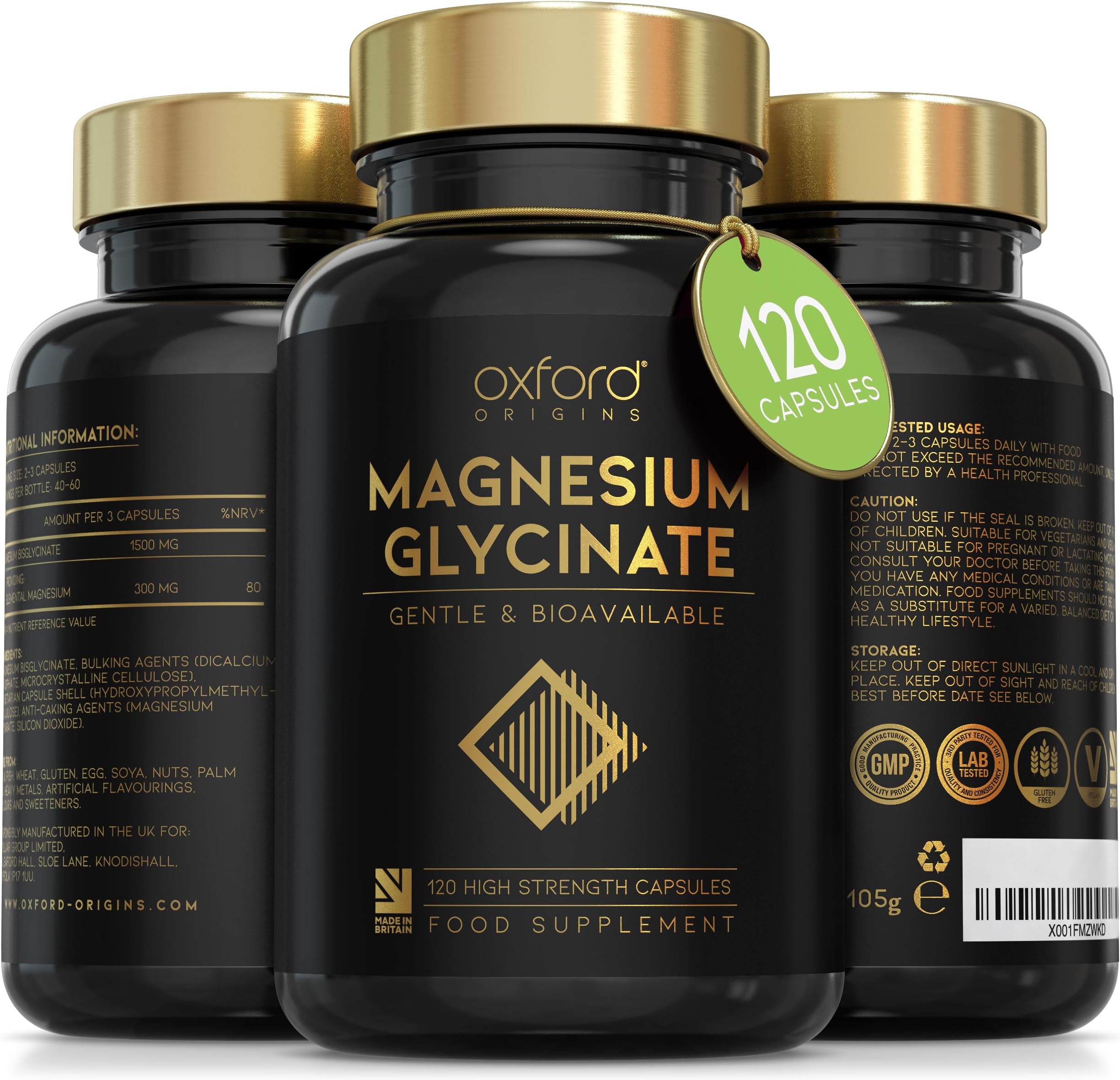 Advanced Magnesium Glycinate Capsules | Made in the UK | High Absorption Magnesium Supplements for Sleep, Mood, Muscle Cramps, Nervous System, and More | 1500mg Chelated Mag Biglycinate | 120 Capsules