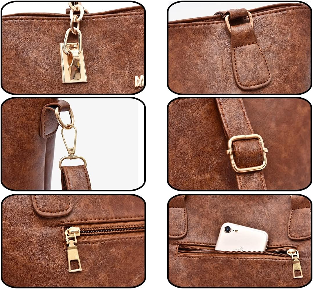 Ladies Handbag Set Large Capacity Fashion Shoulder Bag Messenger Bag Clutch Bag 6-Piece Wallet Set