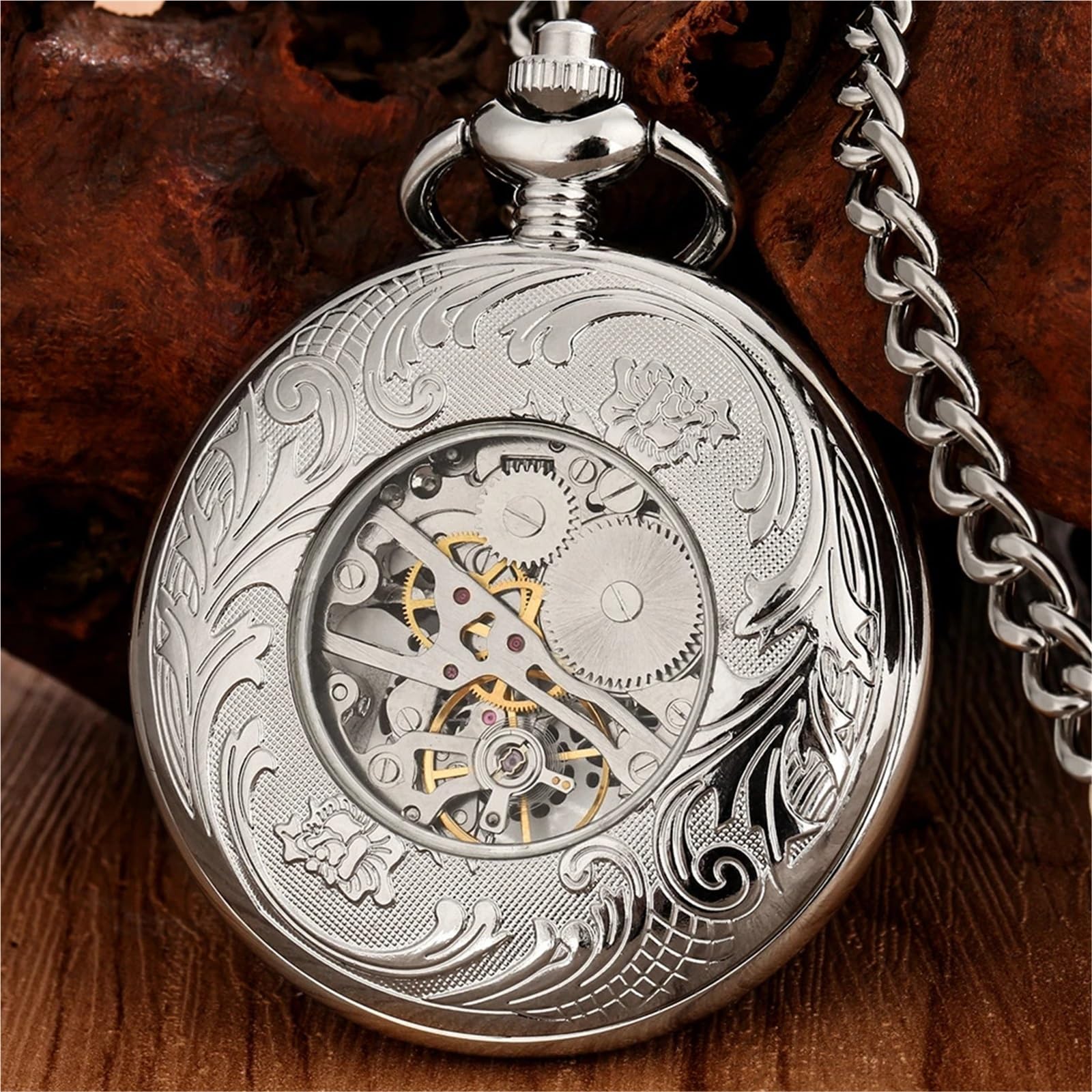 Męski mechaniczny zegarek kieszonkowy z łańcuszkiem kieszonkowym Steampunk Vintage Pendant Timepiece